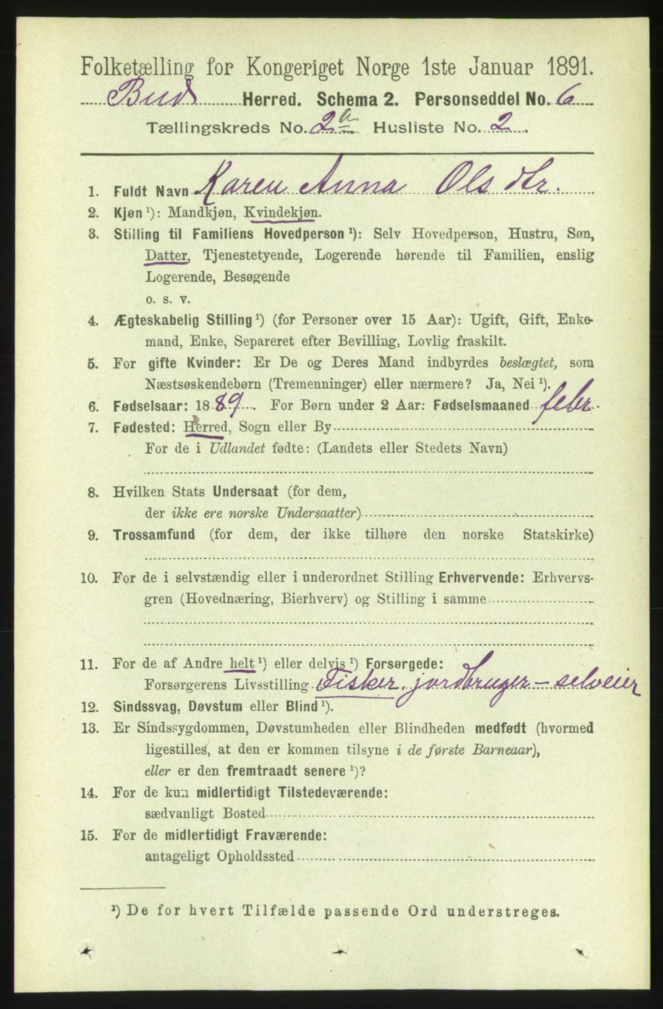 RA, 1891 census for 1549 Bud, 1891, p. 748