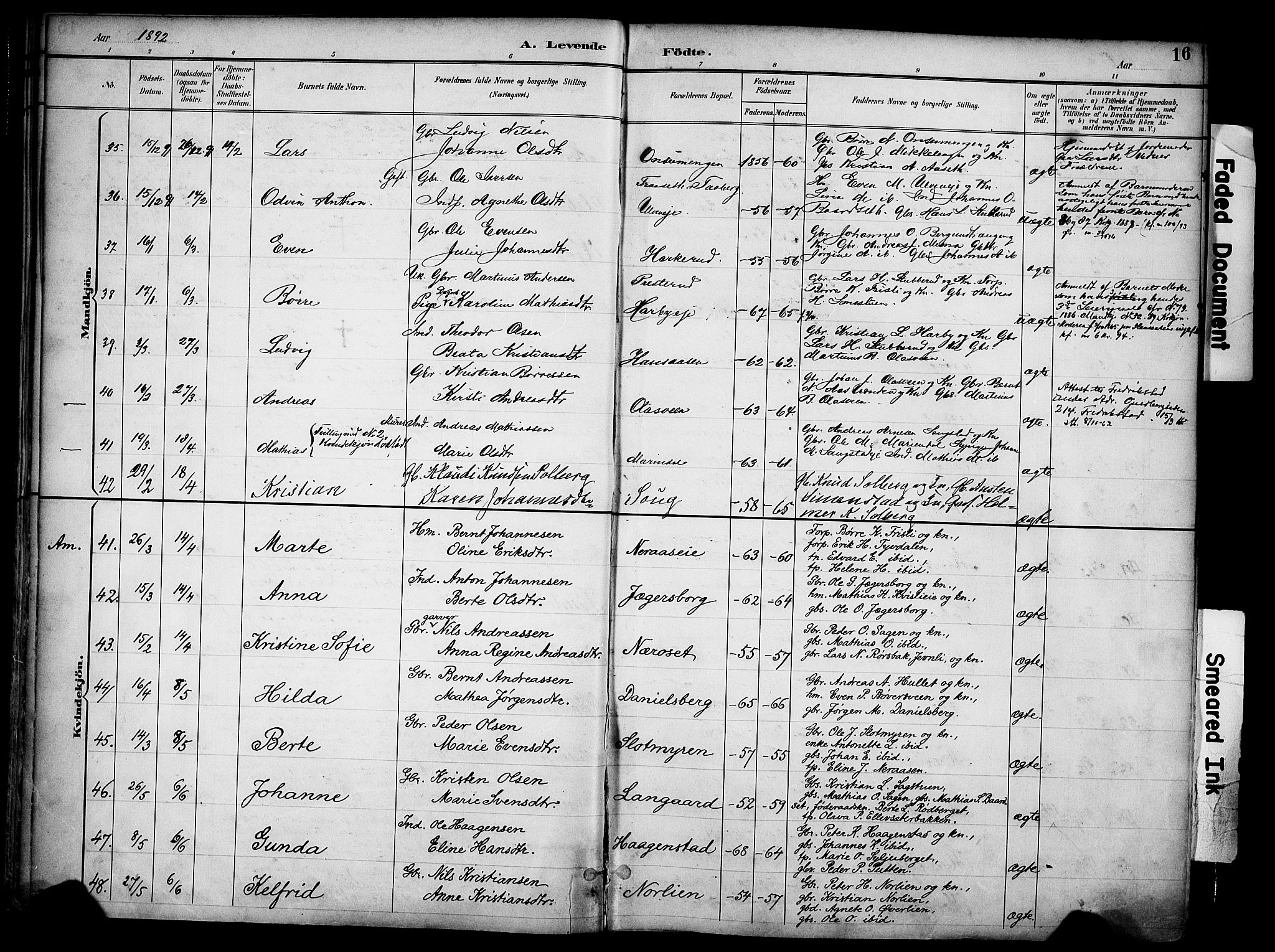Ringsaker prestekontor, SAH/PREST-014/K/Ka/L0017: Parish register (official) no. 17, 1891-1902, p. 16