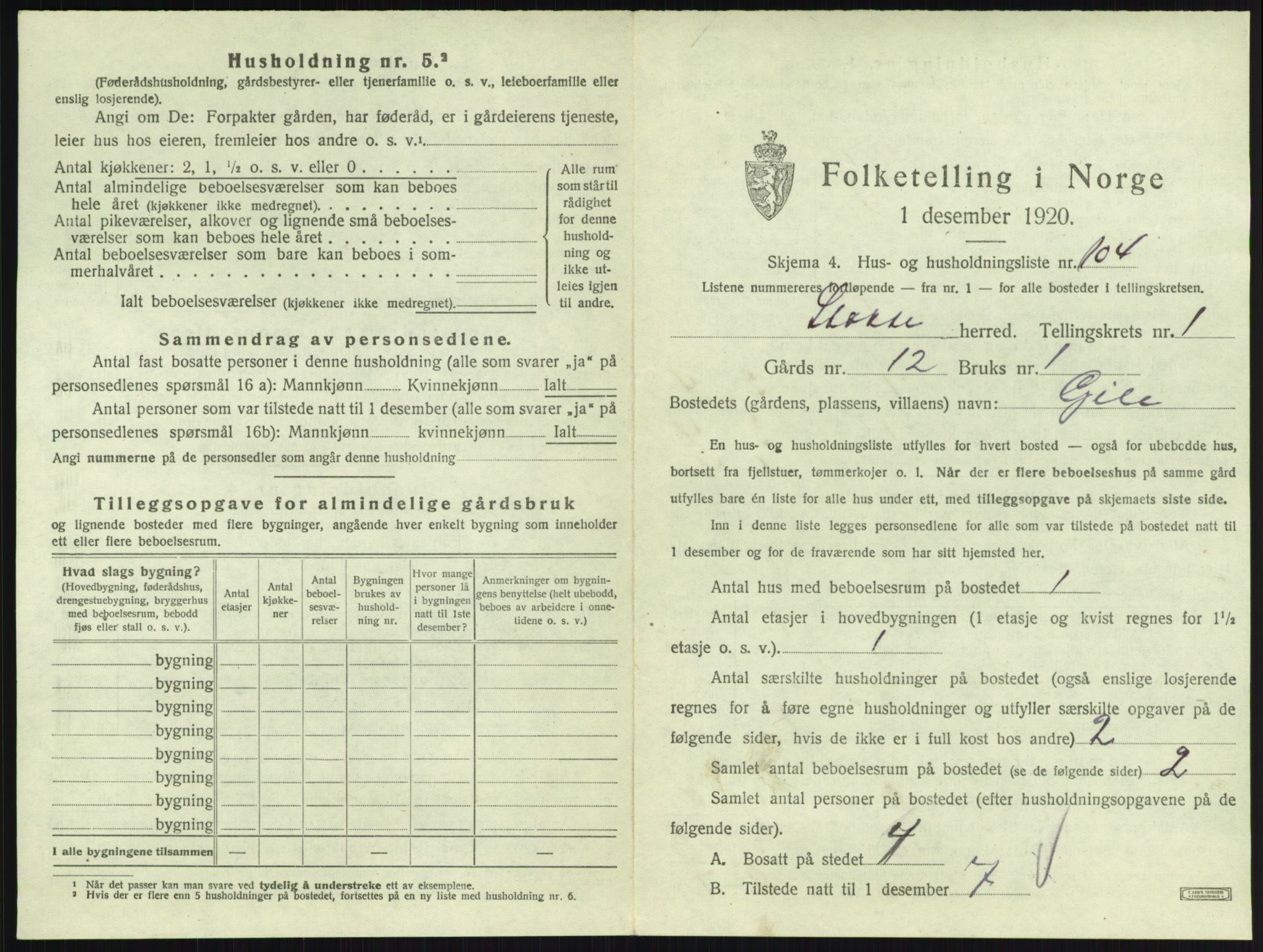 SAKO, 1920 census for Stokke, 1920, p. 257