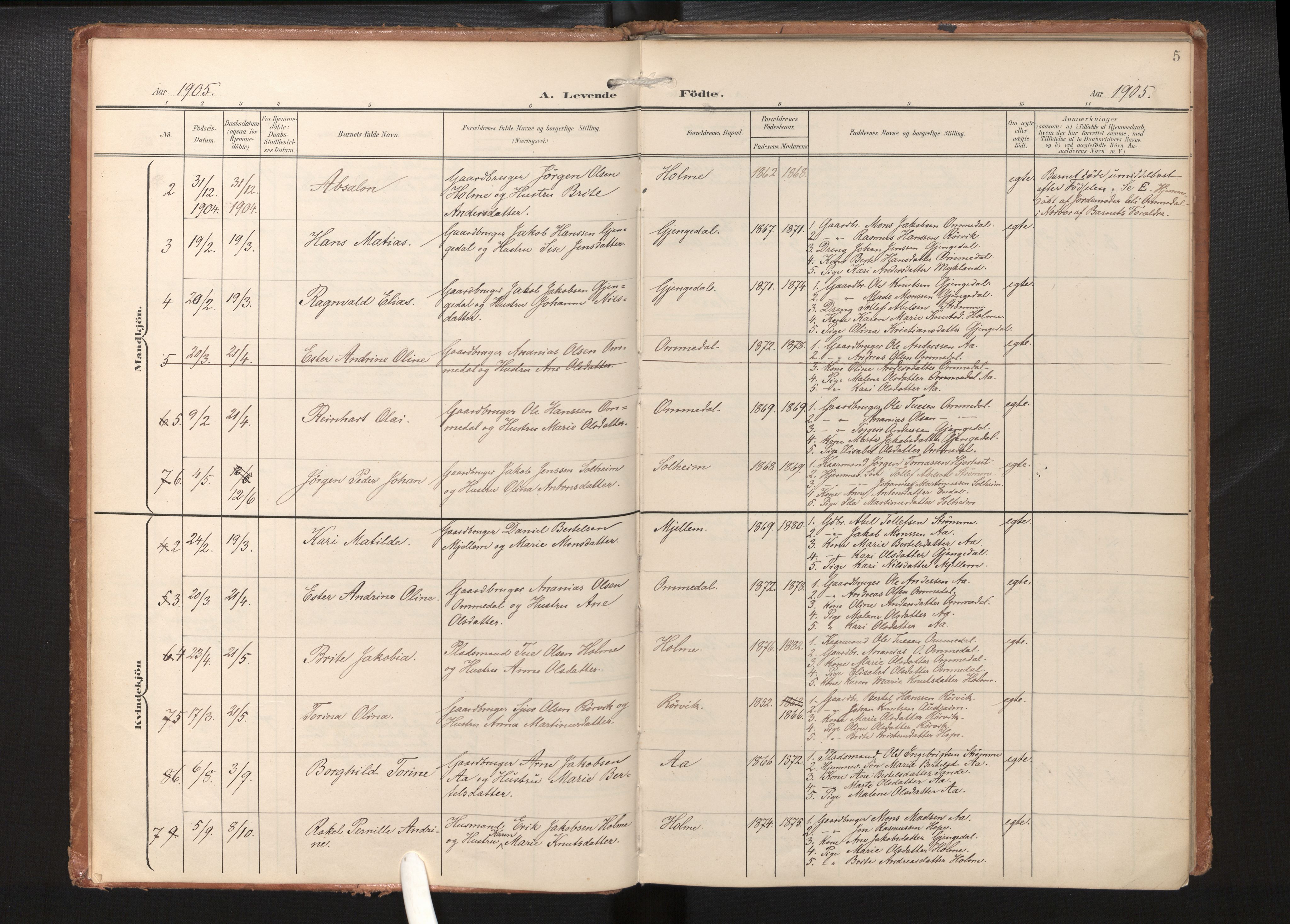 Gloppen sokneprestembete, AV/SAB-A-80101/H/Haa/Haae/L0002: Parish register (official) no. E 2, 1904-1925, p. 4b-5a