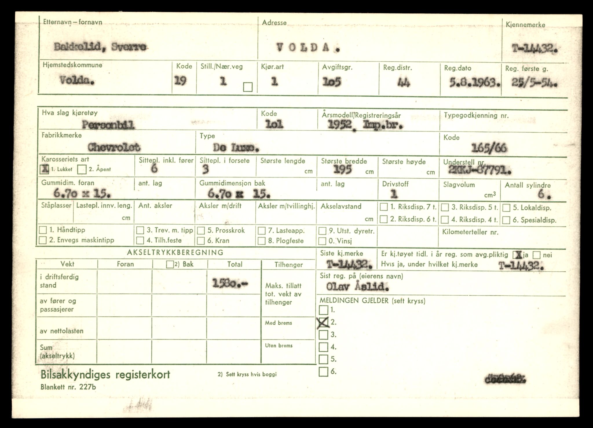Møre og Romsdal vegkontor - Ålesund trafikkstasjon, AV/SAT-A-4099/F/Fe/L0045: Registreringskort for kjøretøy T 14320 - T 14444, 1927-1998, p. 2876