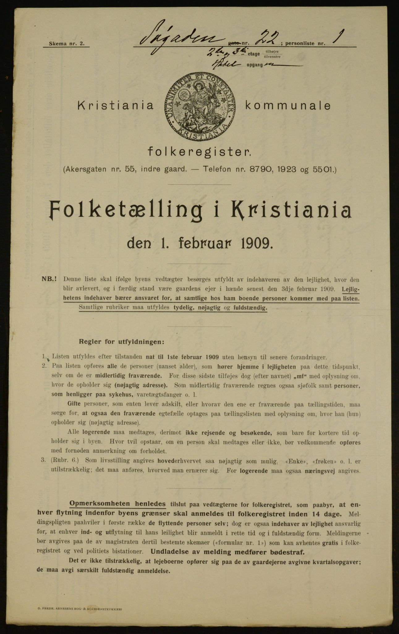 OBA, Municipal Census 1909 for Kristiania, 1909, p. 96311