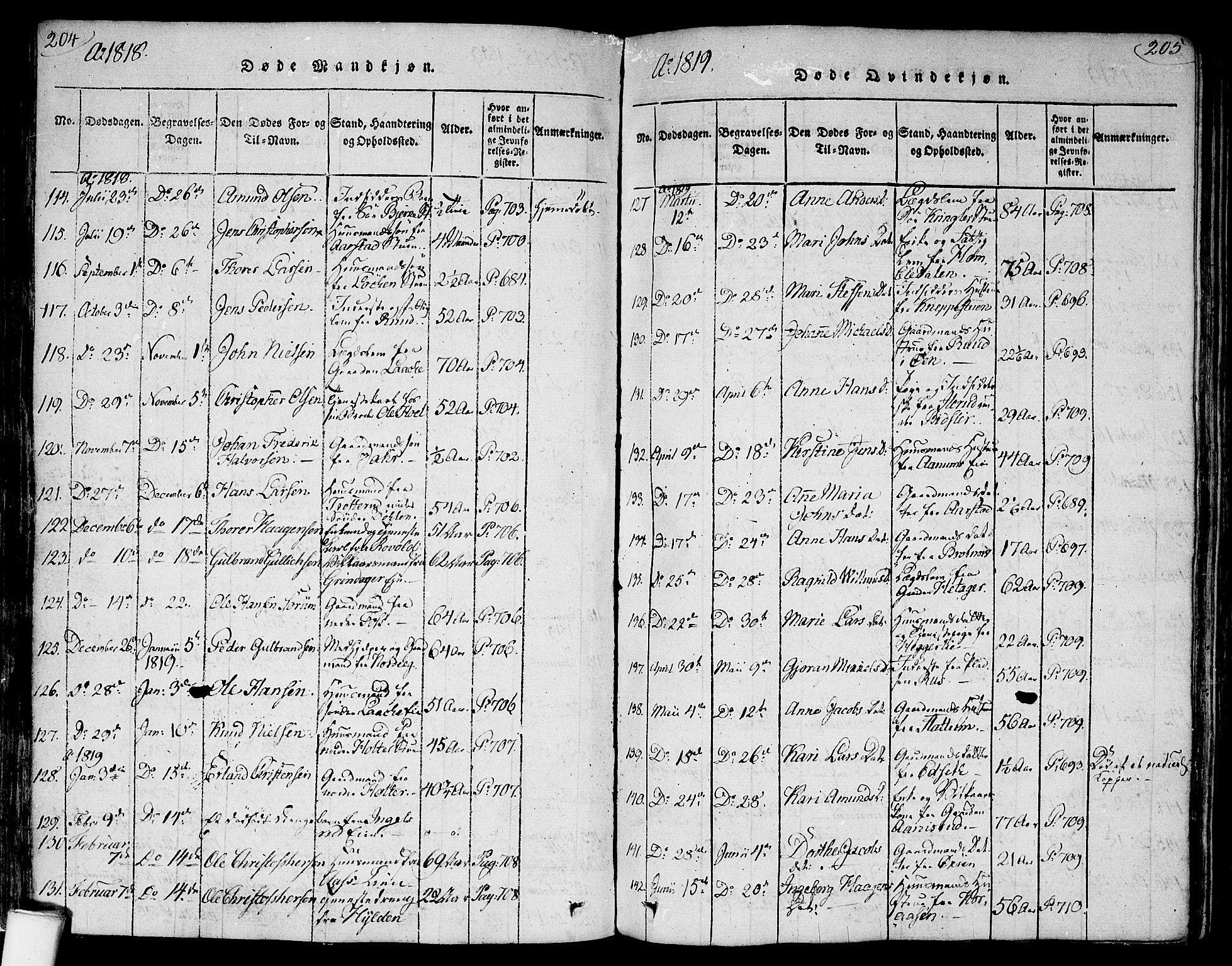 Nannestad prestekontor Kirkebøker, AV/SAO-A-10414a/F/Fa/L0009: Parish register (official) no. I 9, 1815-1840, p. 204-205