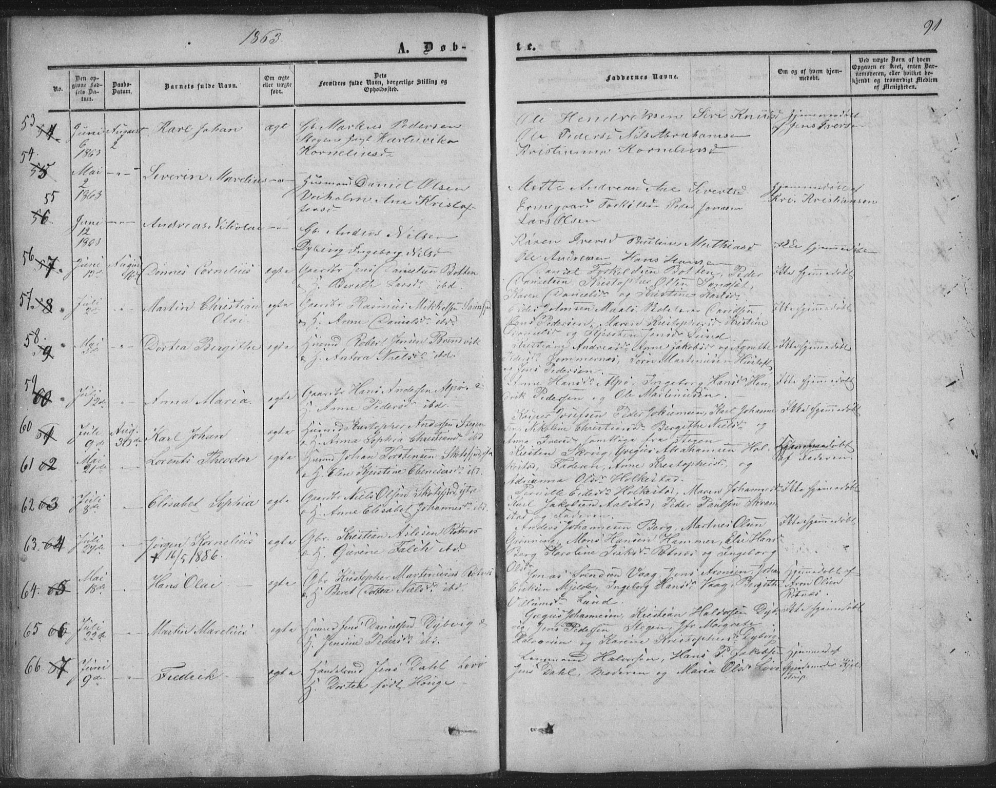 Ministerialprotokoller, klokkerbøker og fødselsregistre - Nordland, AV/SAT-A-1459/855/L0800: Parish register (official) no. 855A08, 1852-1864, p. 91