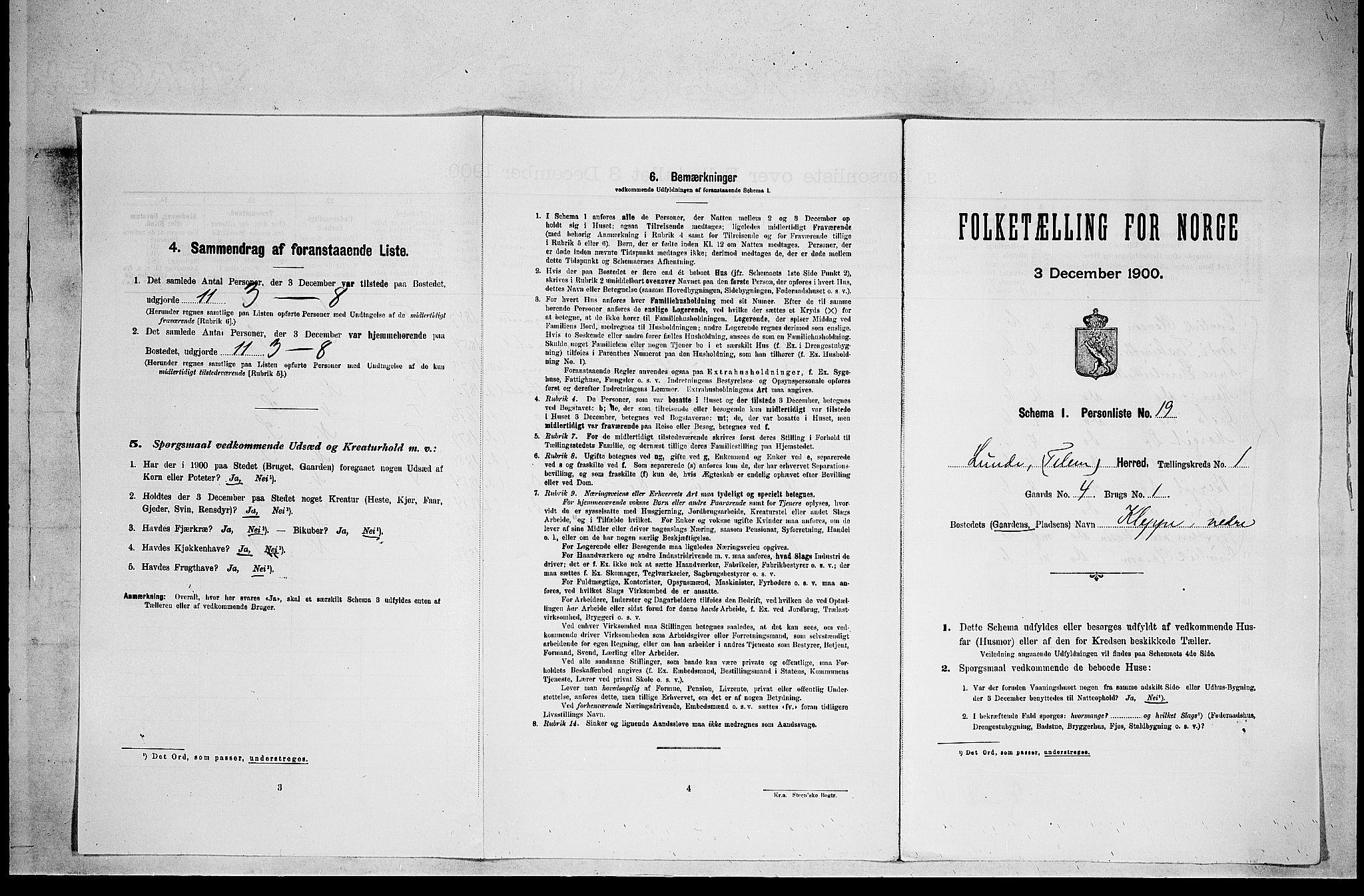 SAKO, 1900 census for Lunde, 1900, p. 106