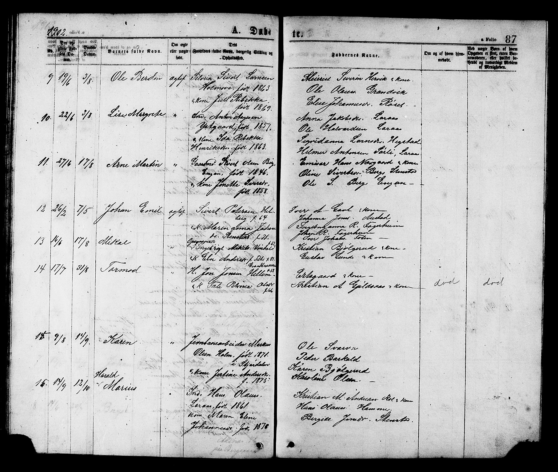 Ministerialprotokoller, klokkerbøker og fødselsregistre - Nord-Trøndelag, AV/SAT-A-1458/731/L0311: Parish register (copy) no. 731C02, 1875-1911, p. 87