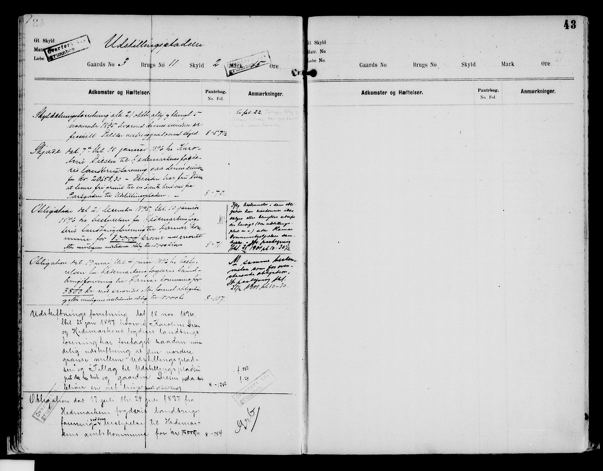 Nord-Hedmark sorenskriveri, SAH/TING-012/H/Ha/Had/Hade/L0002: Mortgage register no. 4.2, 1893-1940, p. 43