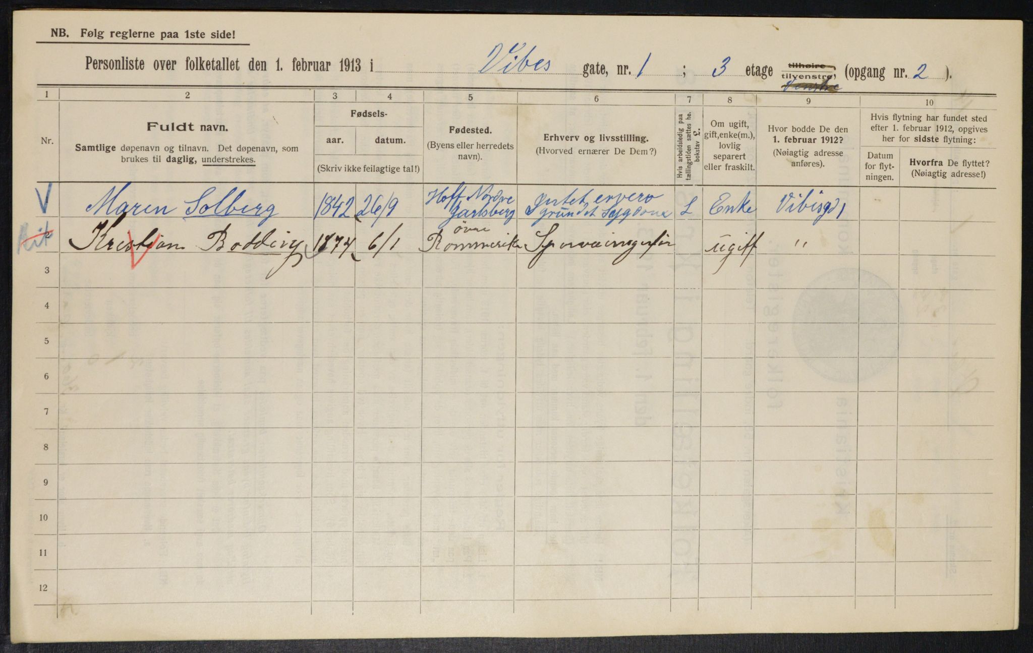 OBA, Municipal Census 1913 for Kristiania, 1913, p. 122443