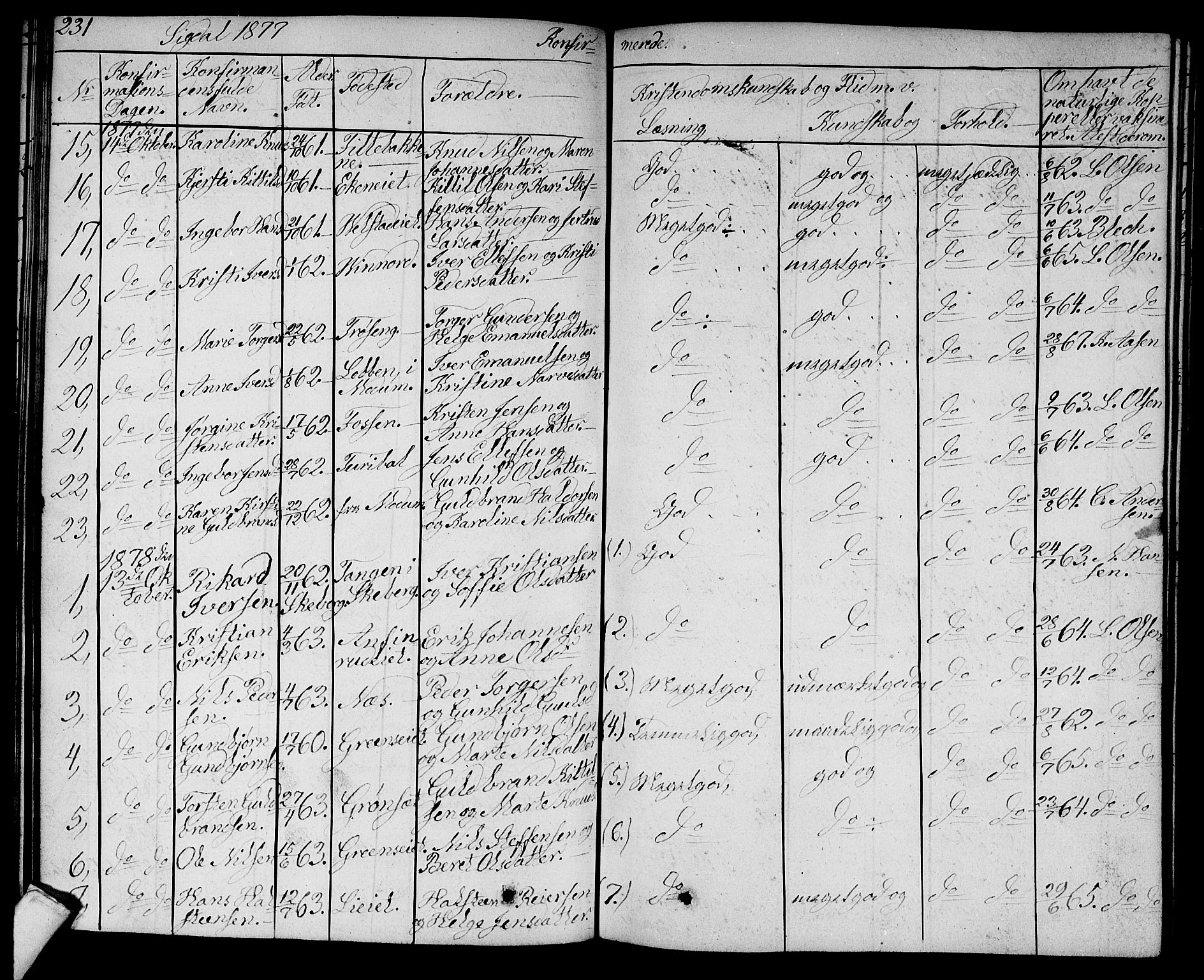 Sigdal kirkebøker, SAKO/A-245/G/Ga/L0003: Parish register (copy) no. I 3, 1857-1878, p. 231