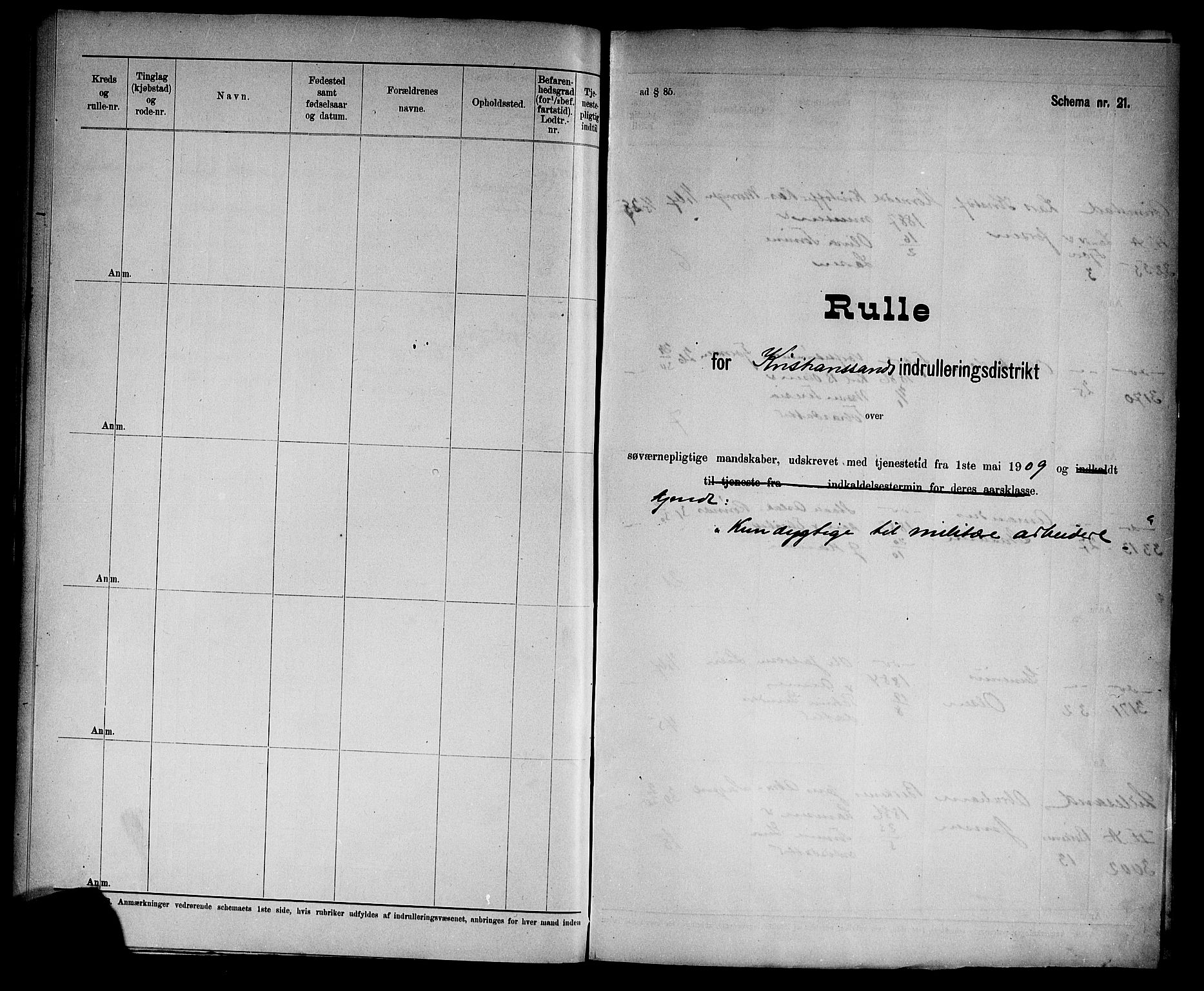 Kristiansand mønstringskrets, SAK/2031-0015/F/Fd/L0011: Rulle sjøvernepliktige, C-11, 1909, p. 34
