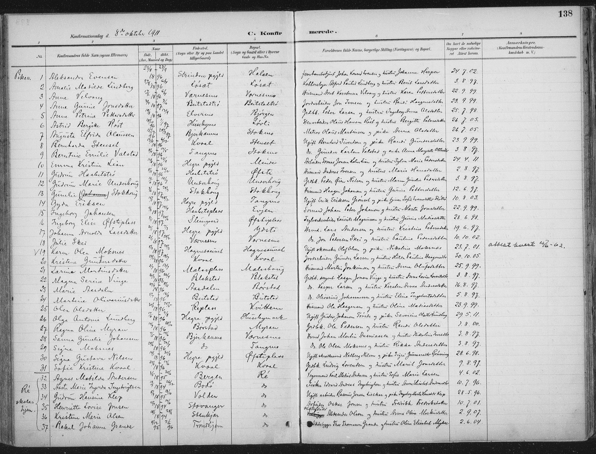 Ministerialprotokoller, klokkerbøker og fødselsregistre - Nord-Trøndelag, SAT/A-1458/709/L0082: Parish register (official) no. 709A22, 1896-1916, p. 138