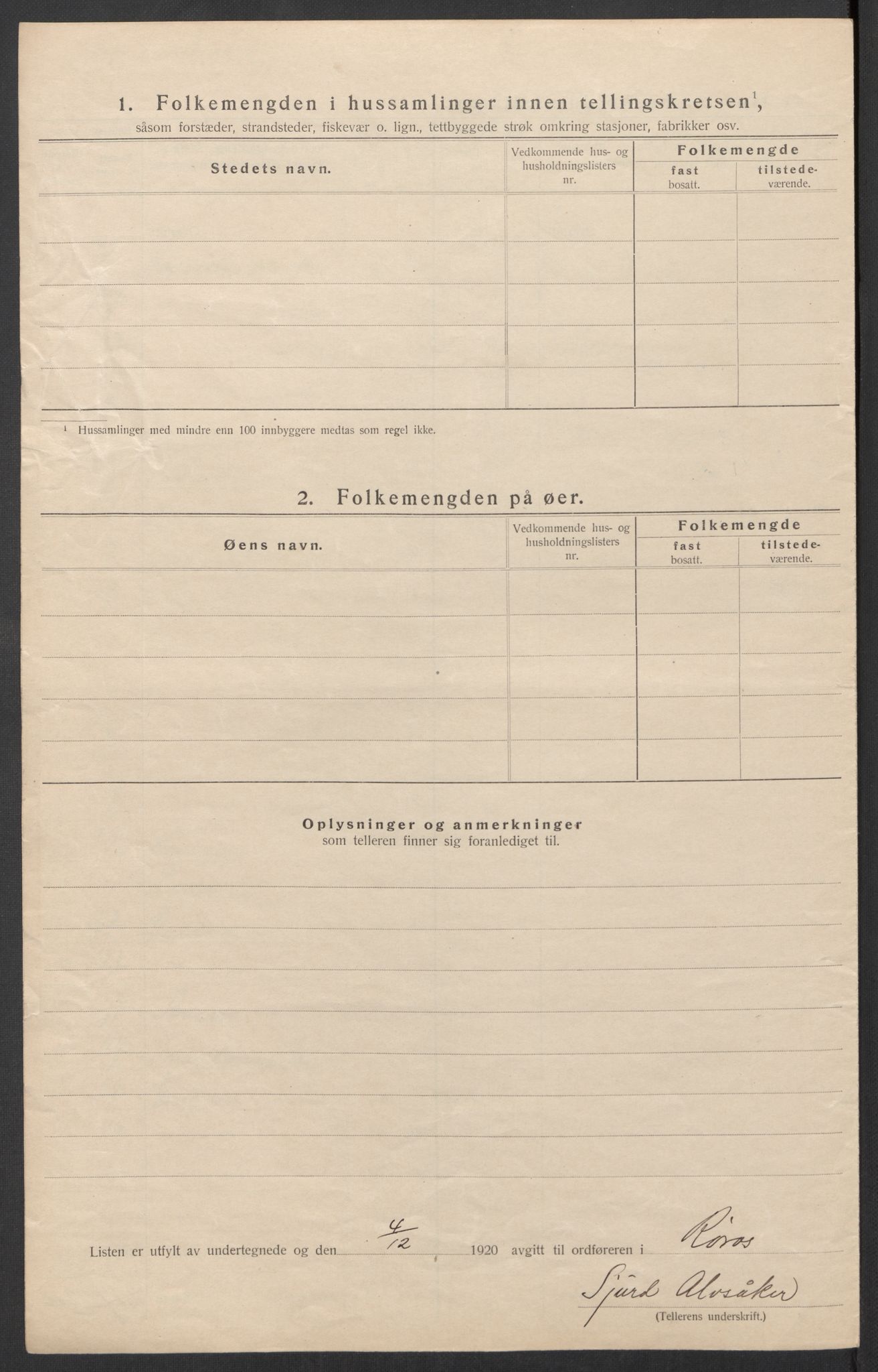 SAT, 1920 census for Røros, 1920, p. 26