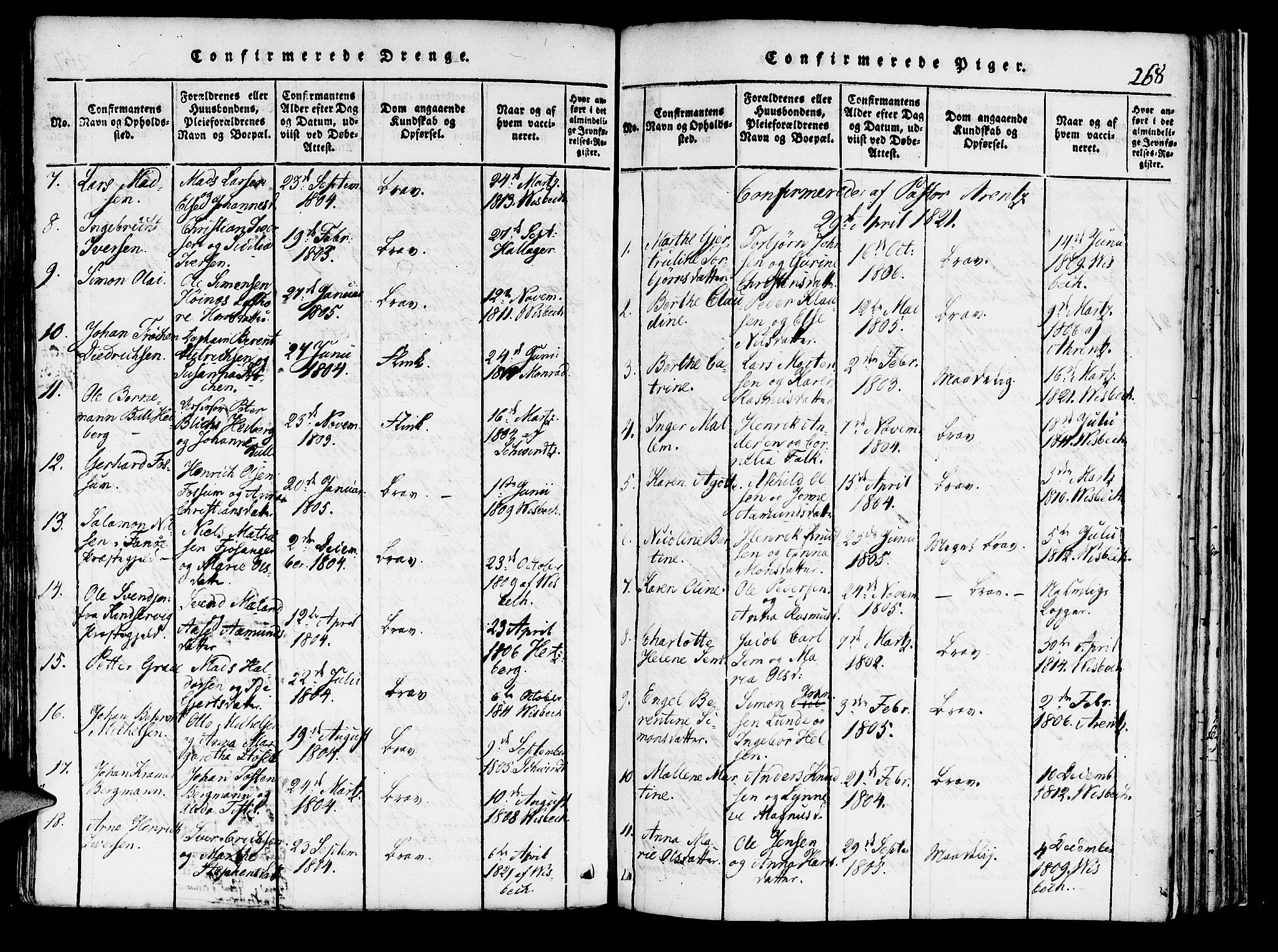 Domkirken sokneprestembete, AV/SAB-A-74801/H/Haa/L0010: Parish register (official) no. A 10, 1816-1821, p. 268