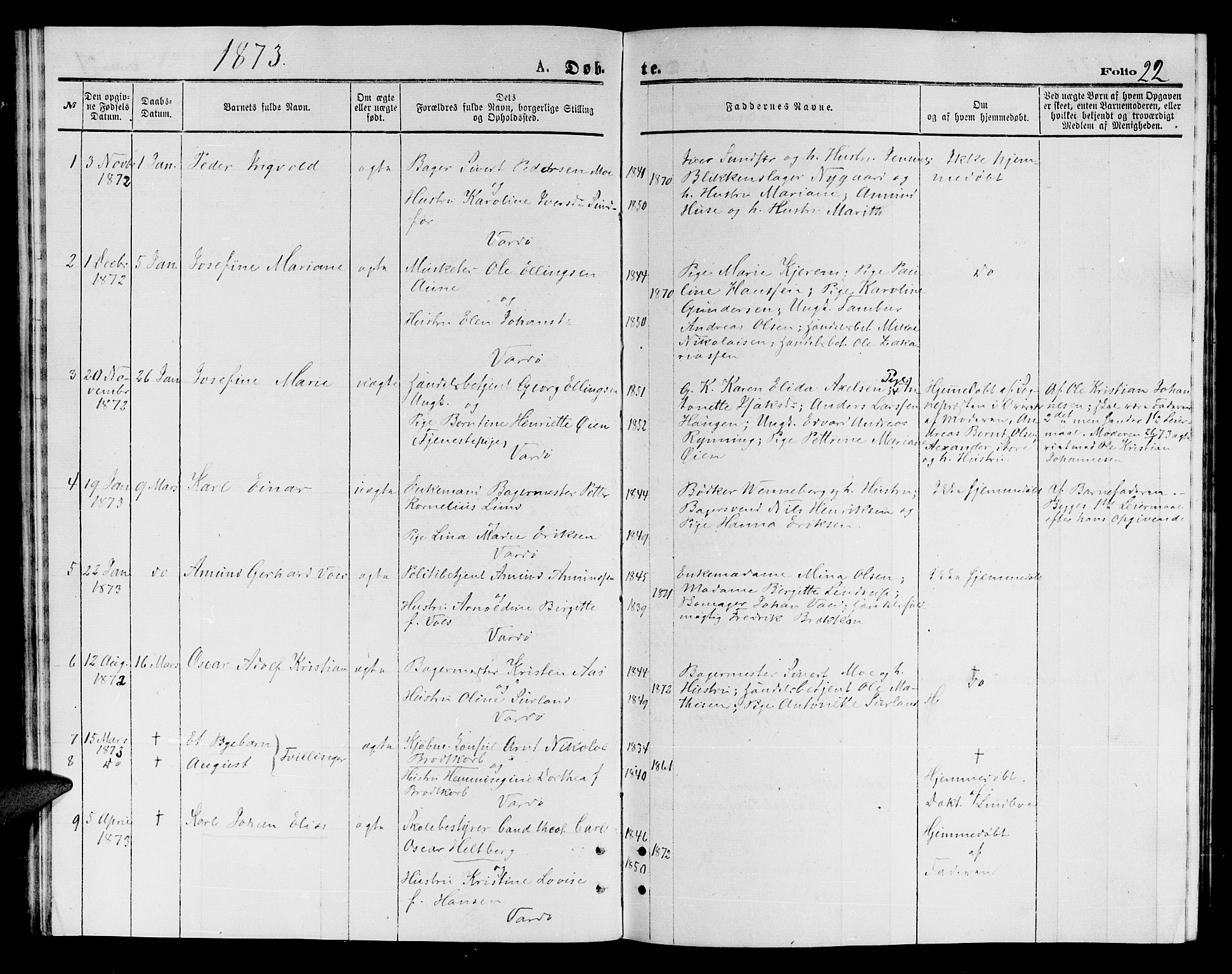 Vardø sokneprestkontor, SATØ/S-1332/H/Hb/L0003klokker: Parish register (copy) no. 3, 1871-1878, p. 22