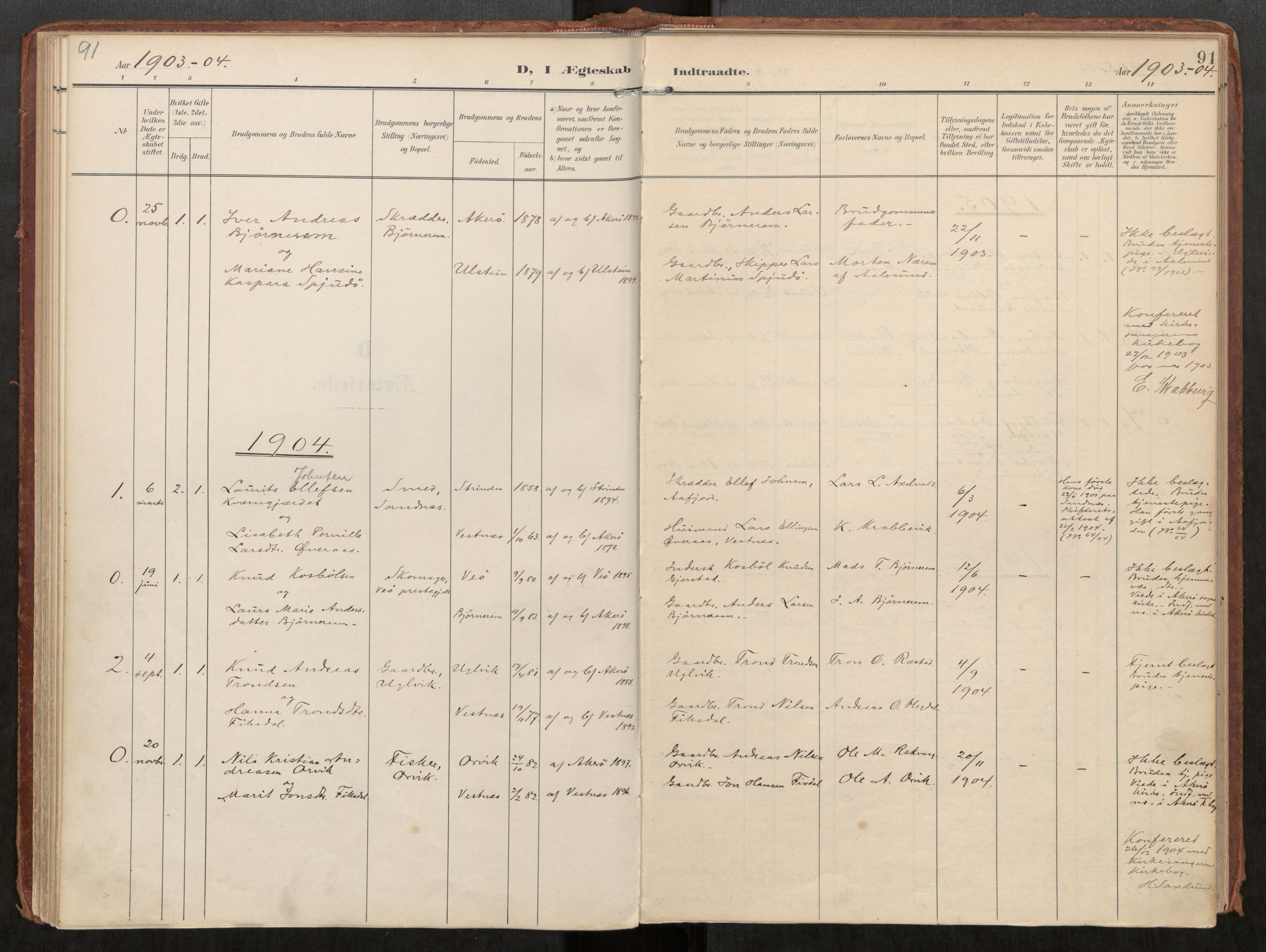 Ministerialprotokoller, klokkerbøker og fødselsregistre - Møre og Romsdal, AV/SAT-A-1454/563/L0740: Parish register (official) no. 563A02, 1903-1923, p. 91