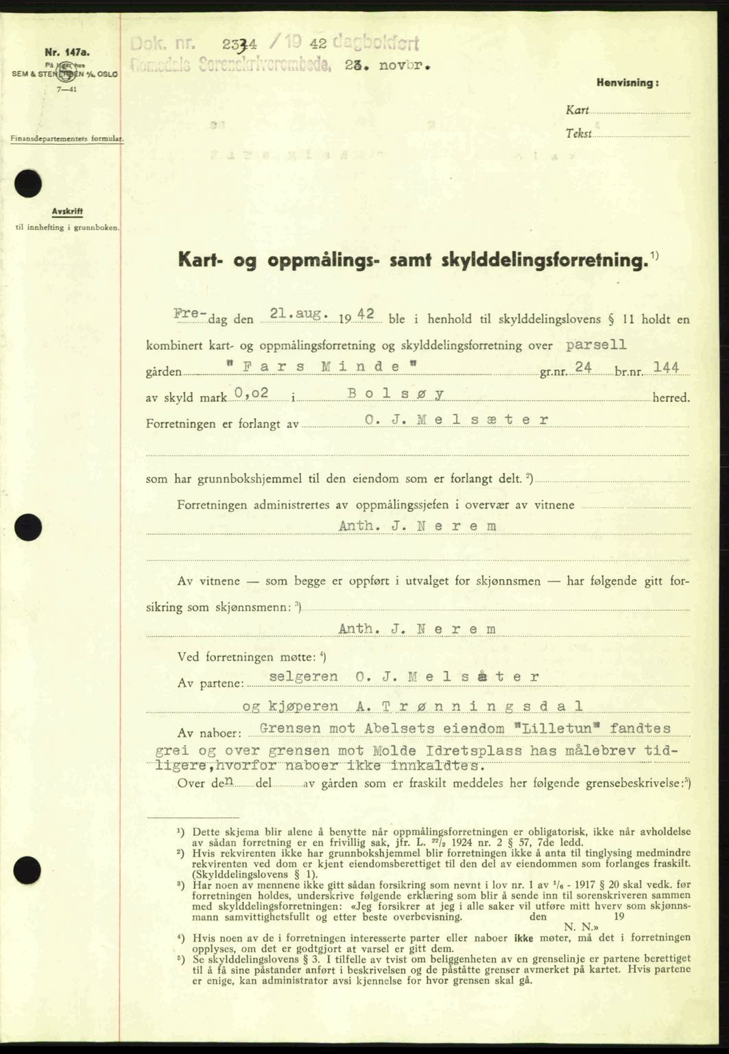 Romsdal sorenskriveri, AV/SAT-A-4149/1/2/2C: Mortgage book no. A13, 1942-1943, Diary no: : 2334/1942