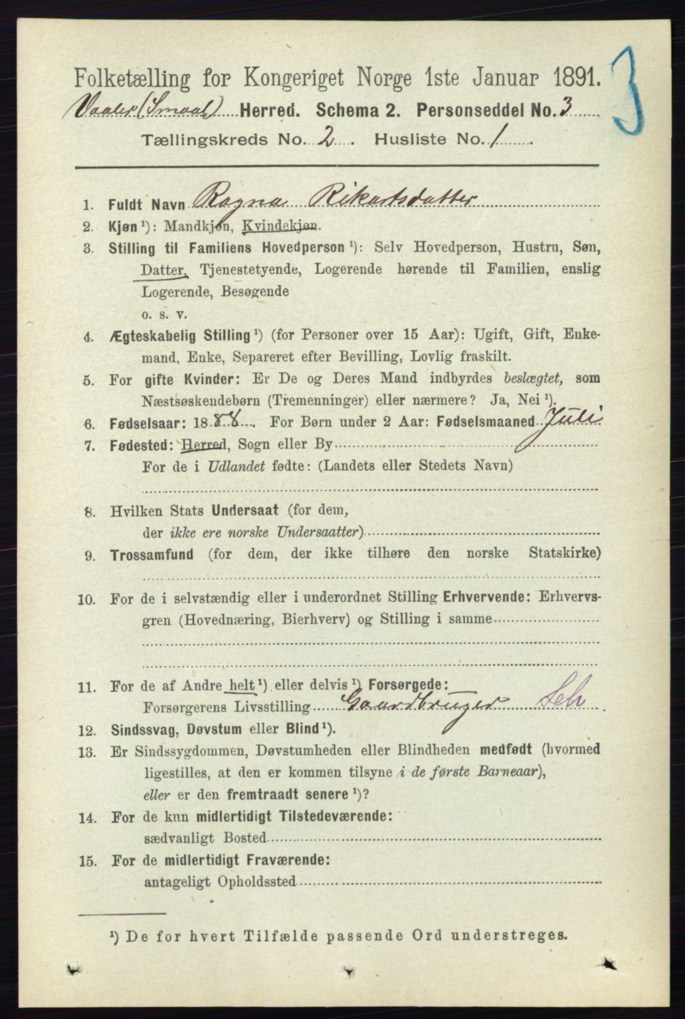 RA, 1891 census for 0137 Våler, 1891, p. 688