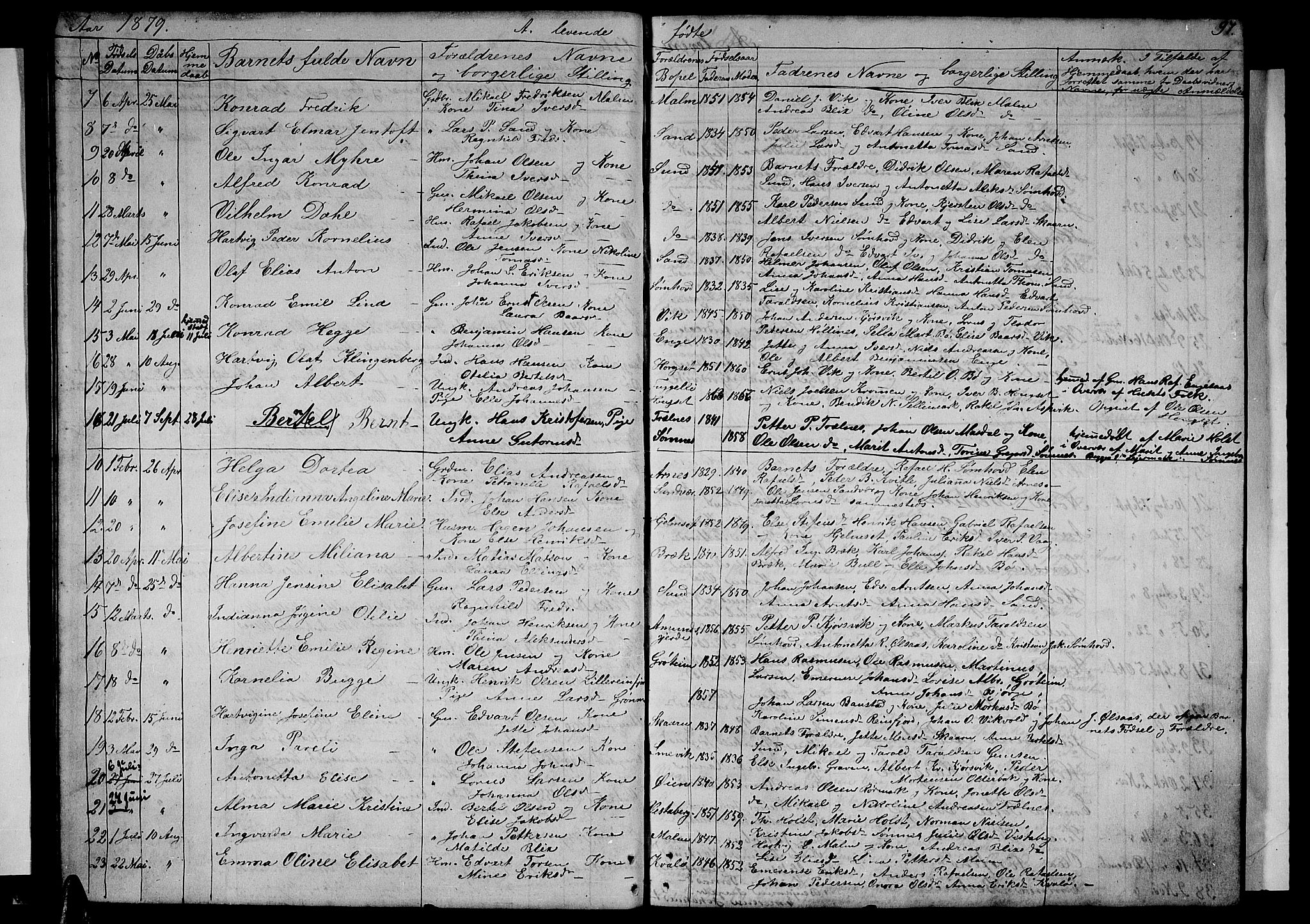 Ministerialprotokoller, klokkerbøker og fødselsregistre - Nordland, AV/SAT-A-1459/812/L0187: Parish register (copy) no. 812C05, 1850-1883, p. 97