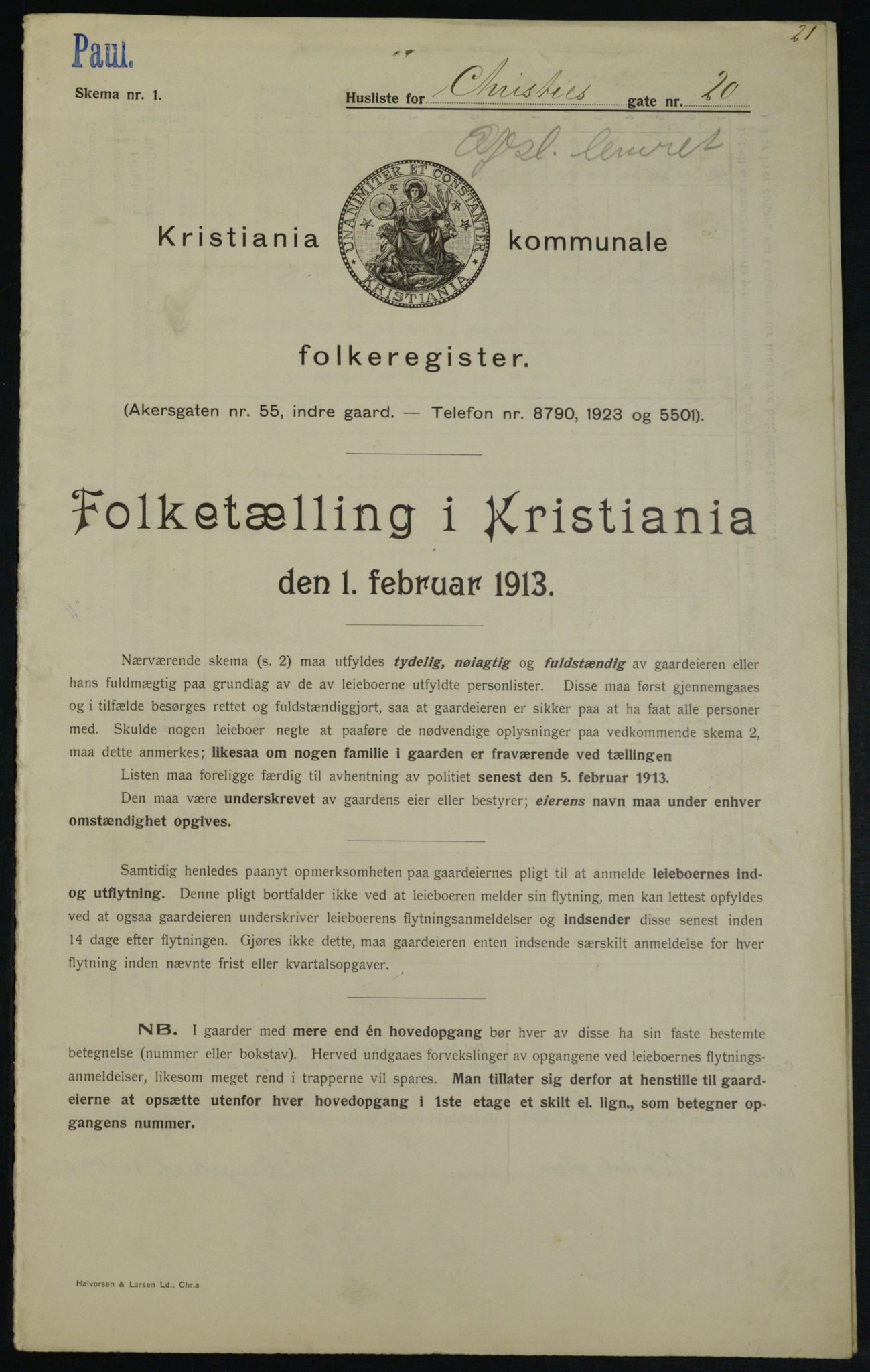 OBA, Municipal Census 1913 for Kristiania, 1913, p. 12363