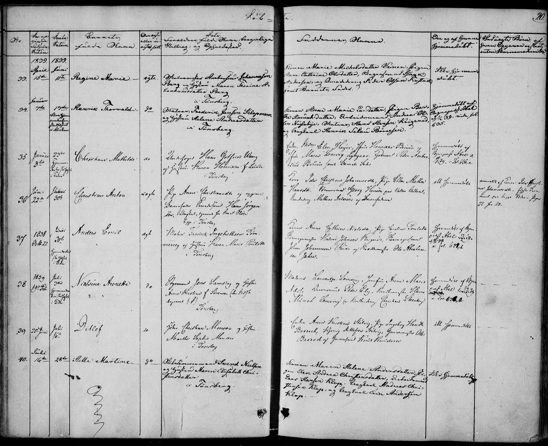 Tønsberg kirkebøker, AV/SAKO-A-330/F/Fa/L0006: Parish register (official) no. I 6, 1836-1844, p. 20