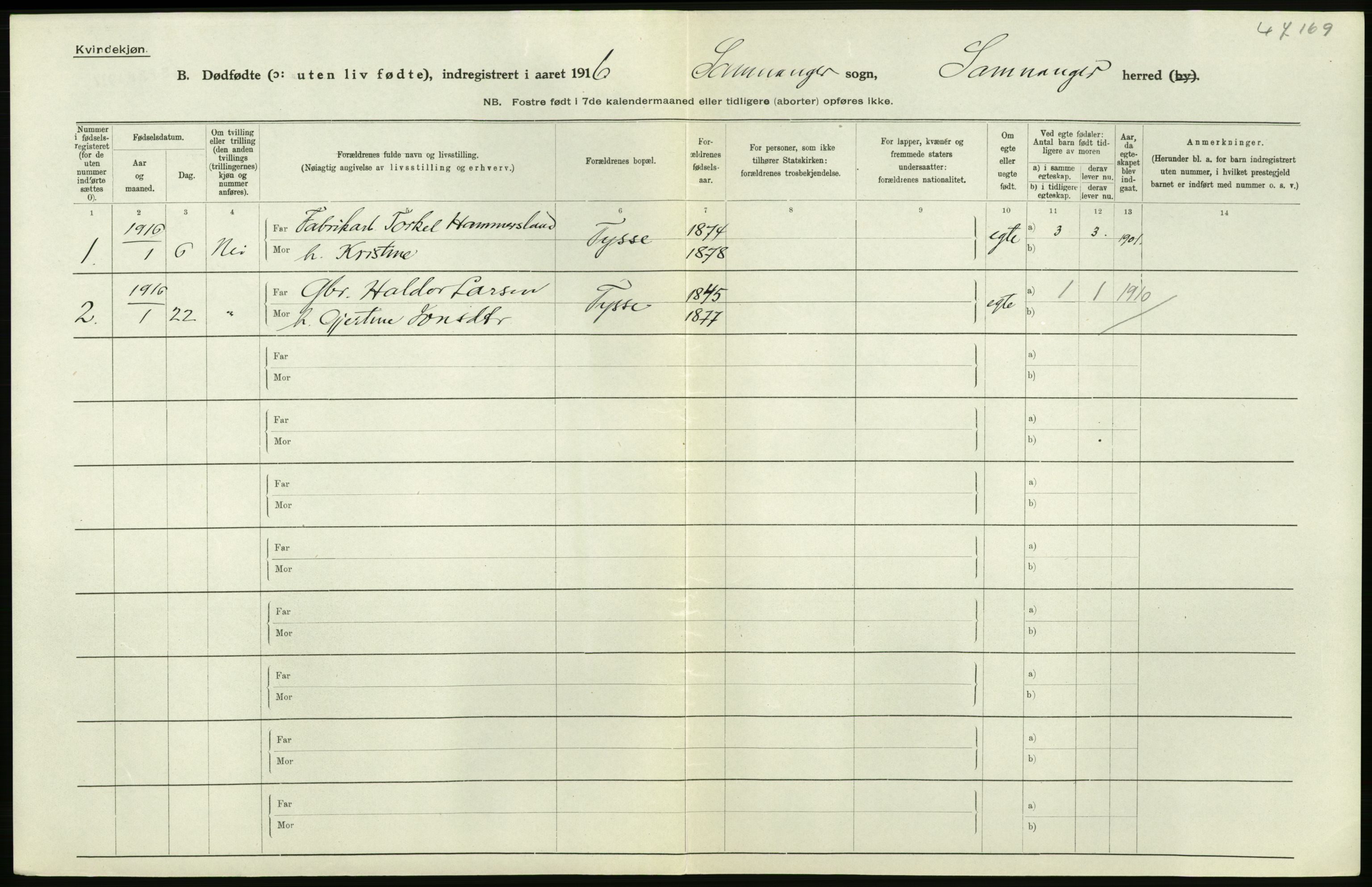 Statistisk sentralbyrå, Sosiodemografiske emner, Befolkning, AV/RA-S-2228/D/Df/Dfb/Dfbf/L0035: S. Bergenhus amt: Gifte, dødfødte. Bygder., 1916, p. 292