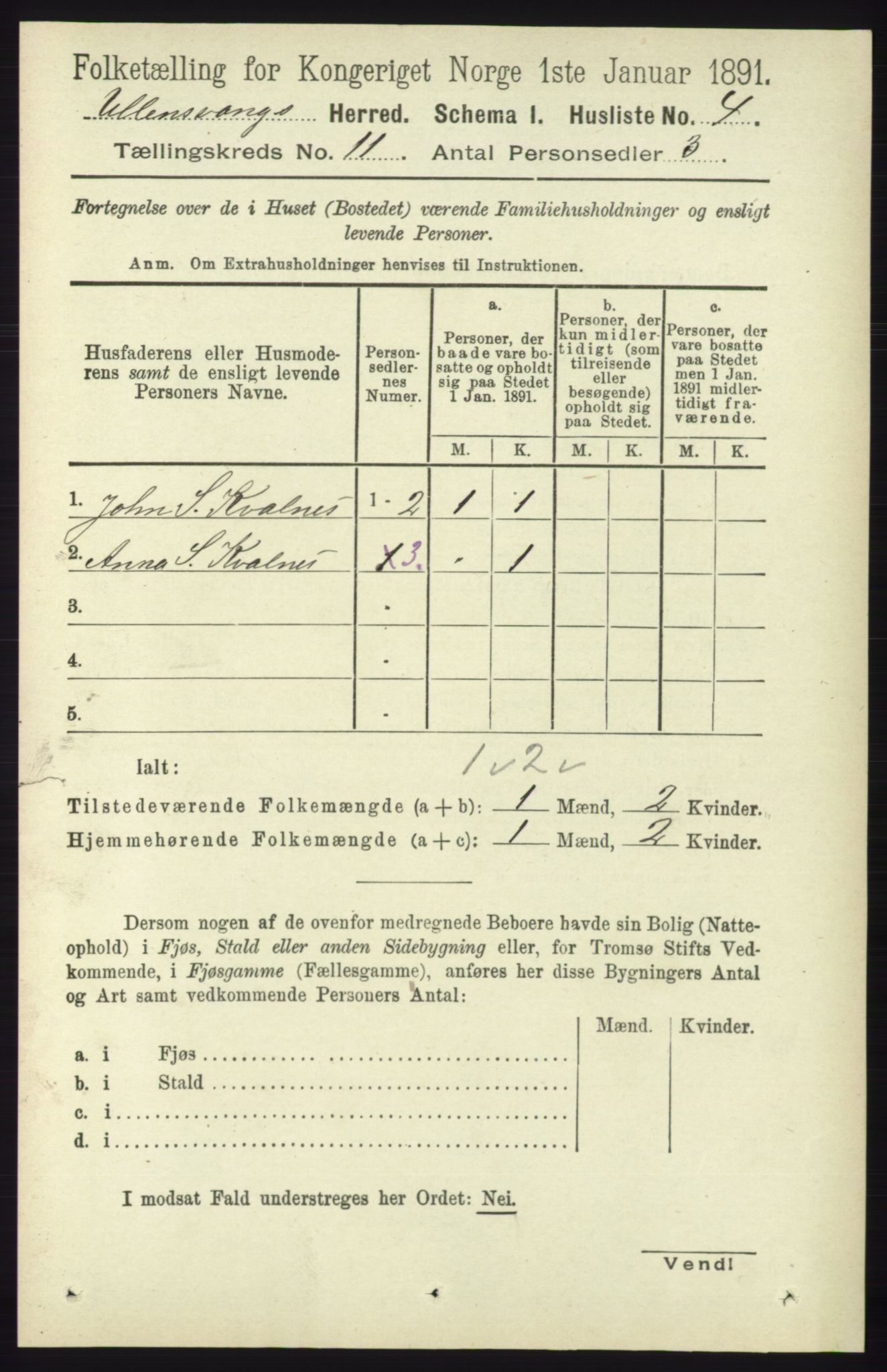 RA, 1891 census for 1230 Ullensvang, 1891, p. 4205