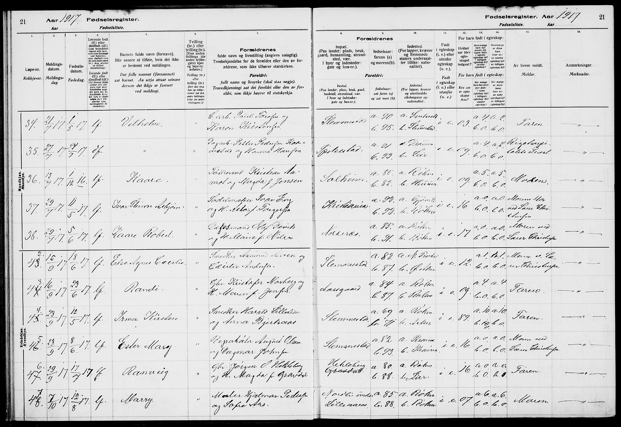 Røyken kirkebøker, AV/SAKO-A-241/J/Ja/L0001: Birth register no. 1, 1916-1927, p. 21