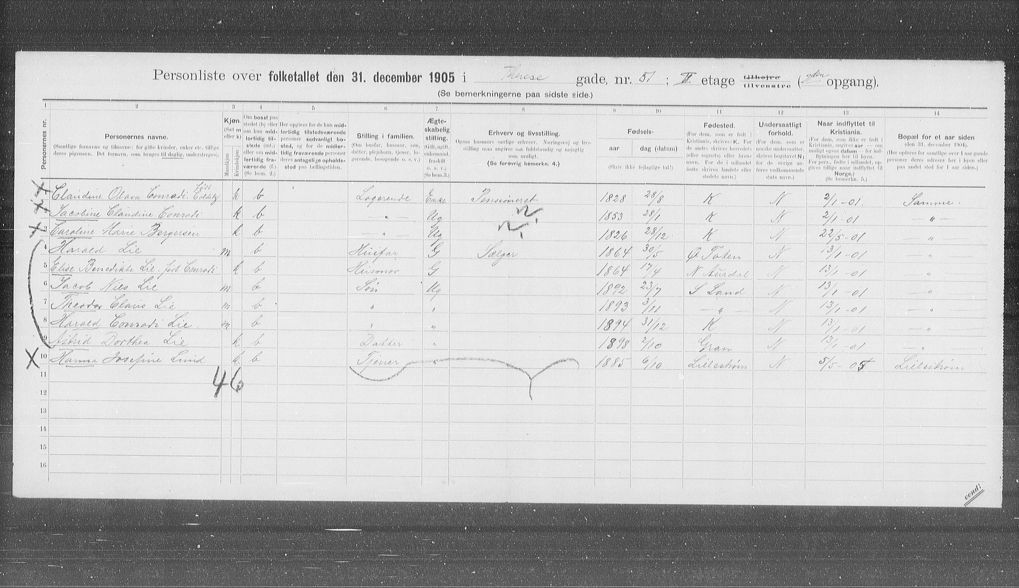 OBA, Municipal Census 1905 for Kristiania, 1905, p. 57003