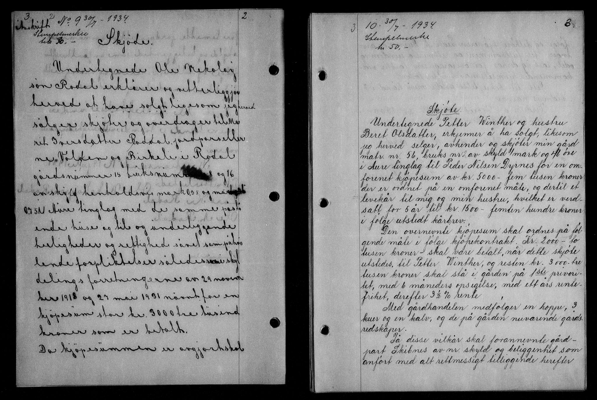 Nordmøre sorenskriveri, AV/SAT-A-4132/1/2/2Ca/L0082: Mortgage book no. 72, 1934-1934, Deed date: 30.07.1934