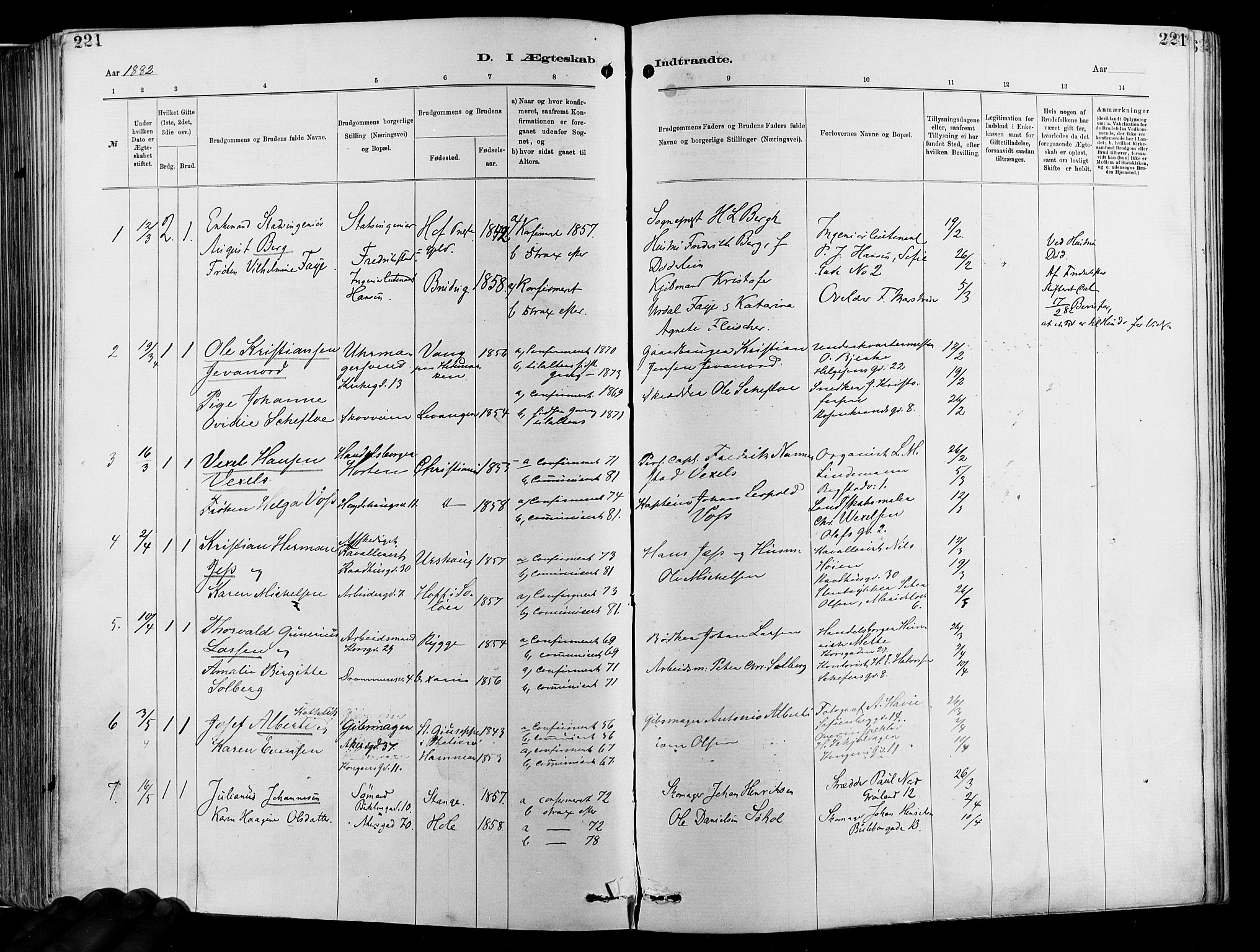 Garnisonsmenigheten Kirkebøker, SAO/A-10846/F/Fa/L0012: Parish register (official) no. 12, 1880-1893, p. 221