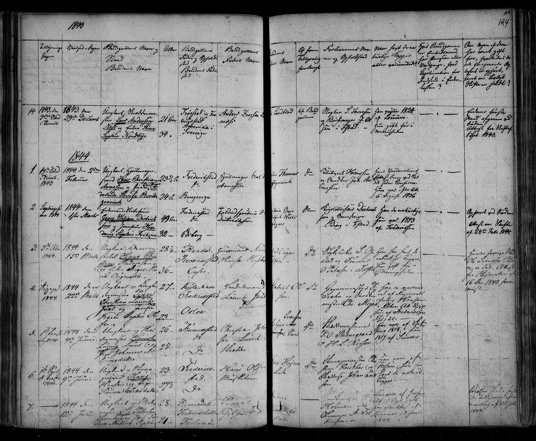 Fredrikstad prestekontor Kirkebøker, AV/SAO-A-11082/F/Fa/L0005: Parish register (official) no. 5, 1835-1856, p. 124