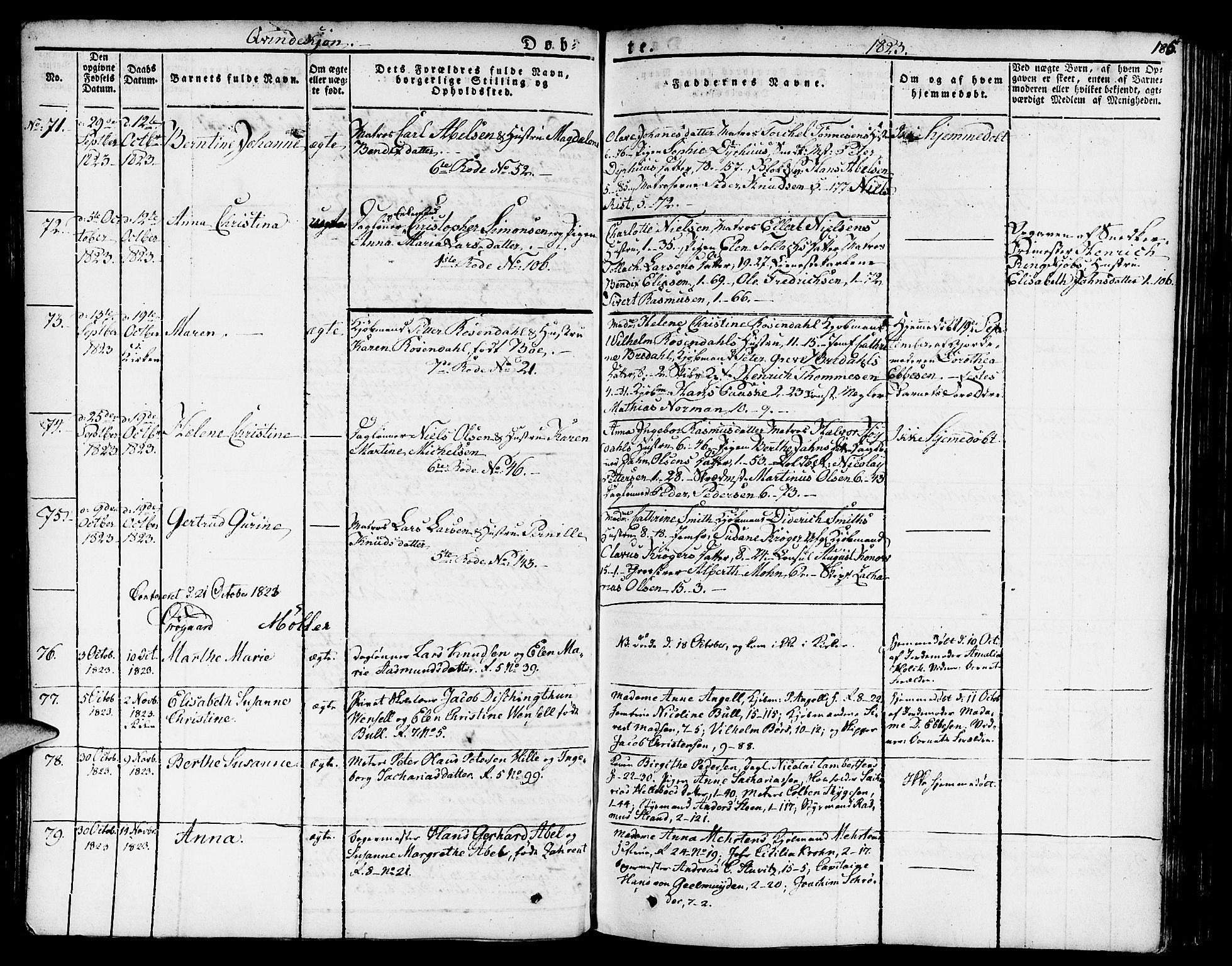 Nykirken Sokneprestembete, SAB/A-77101/H/Haa/L0012: Parish register (official) no. A 12, 1821-1844, p. 185