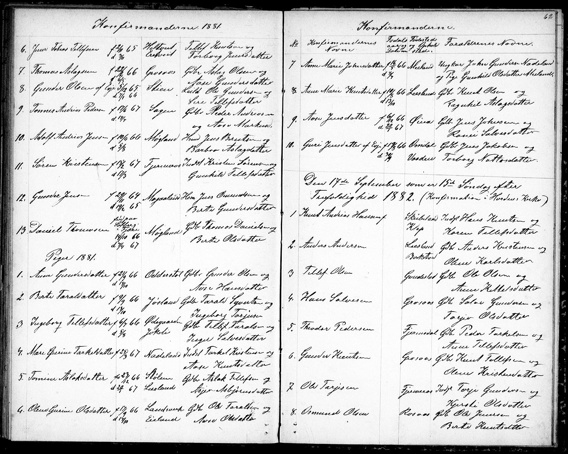 Evje sokneprestkontor, SAK/1111-0008/F/Fb/Fbc/L0003: Parish register (copy) no. B 3, 1876-1889, p. 62
