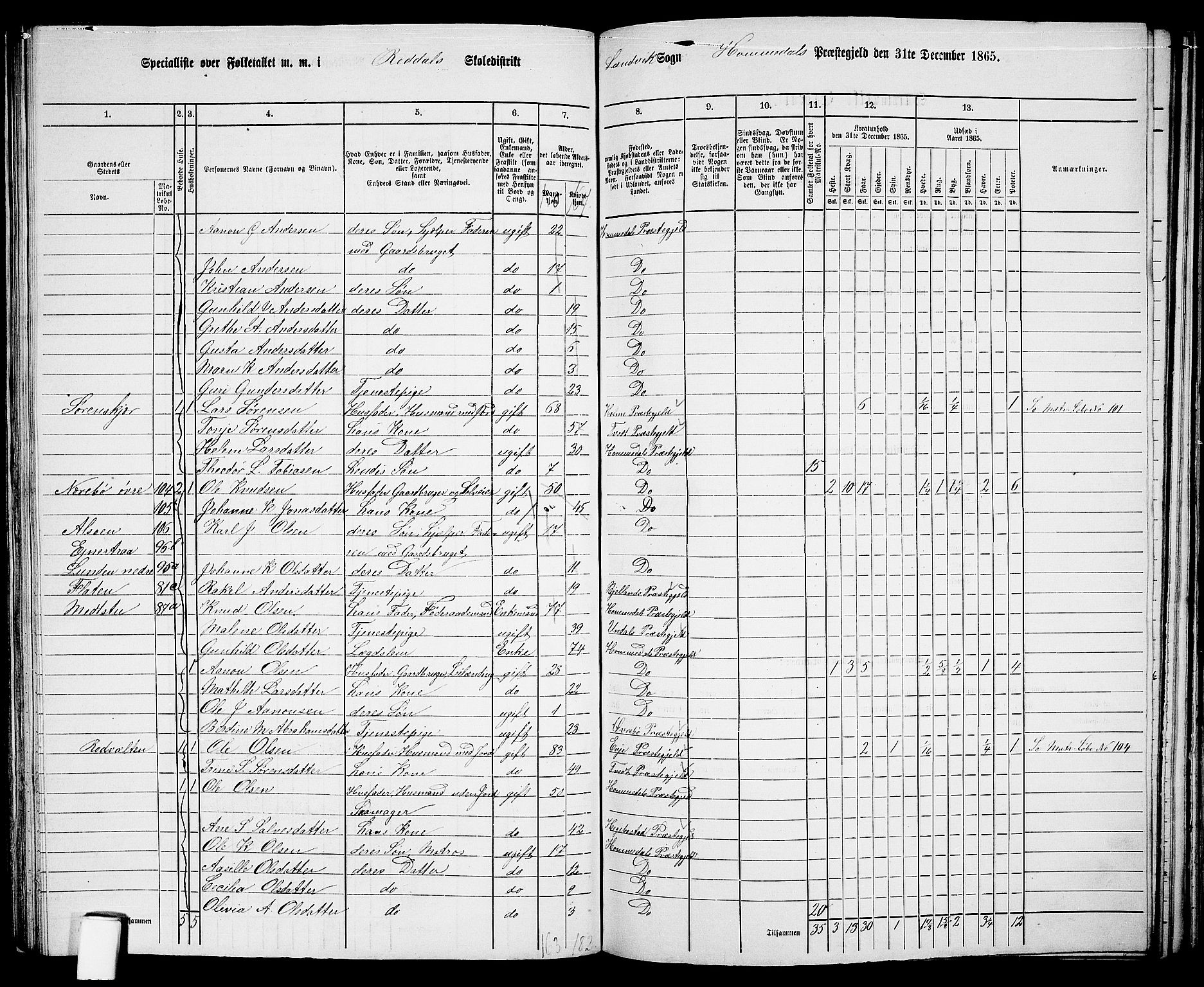 RA, 1865 census for Homedal, 1865, p. 109