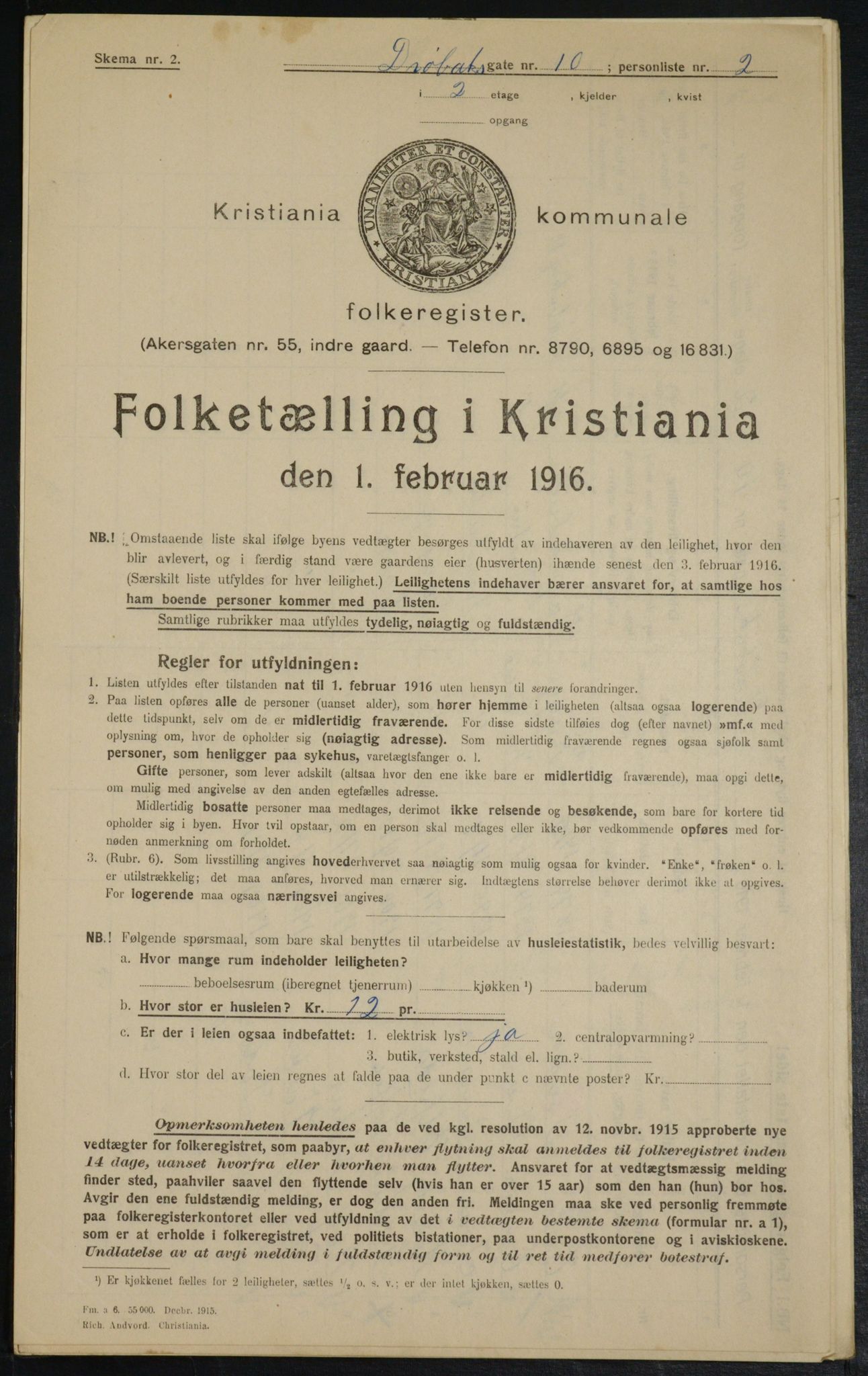 OBA, Municipal Census 1916 for Kristiania, 1916, p. 17492