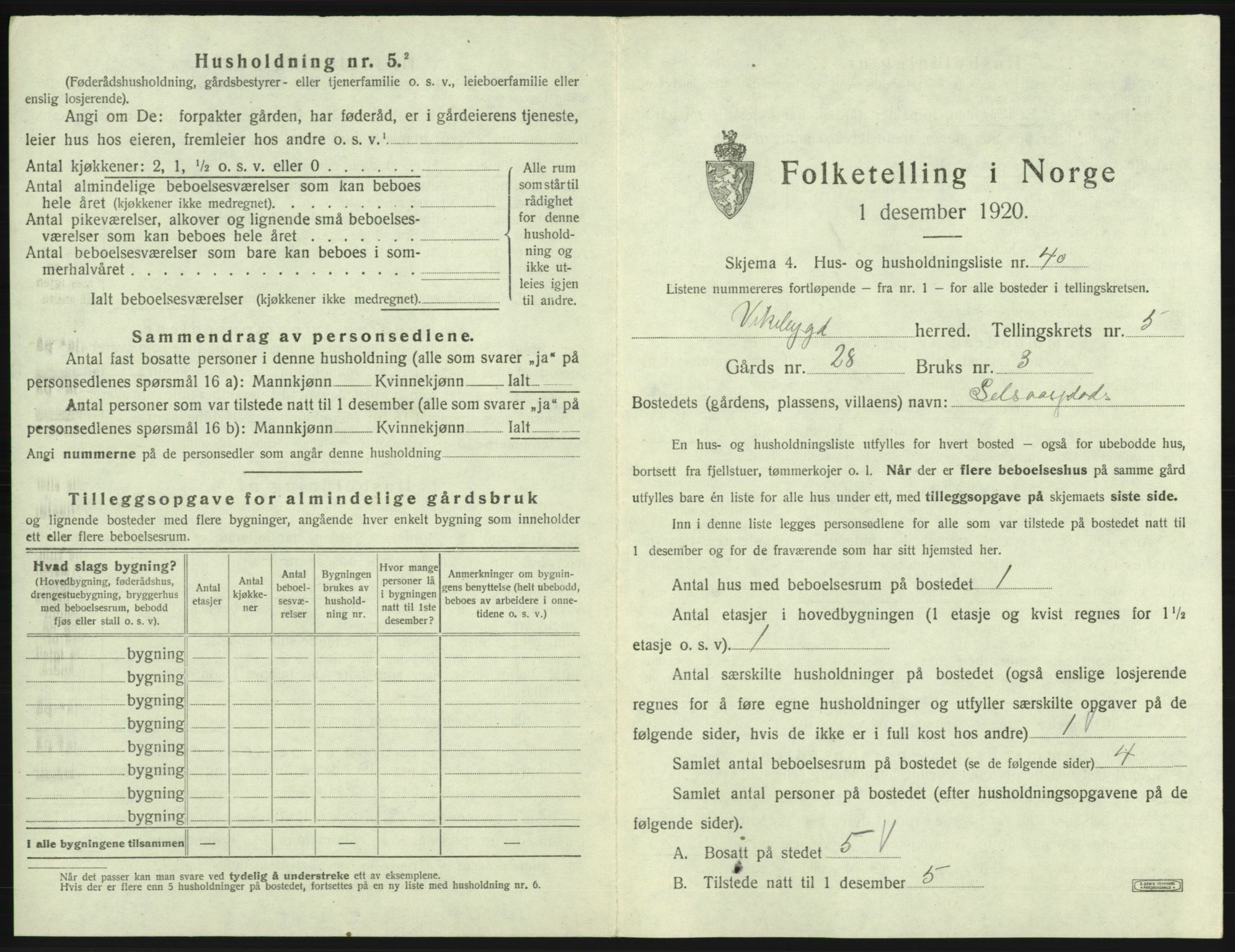 SAB, 1920 census for Vikebygd, 1920, p. 358