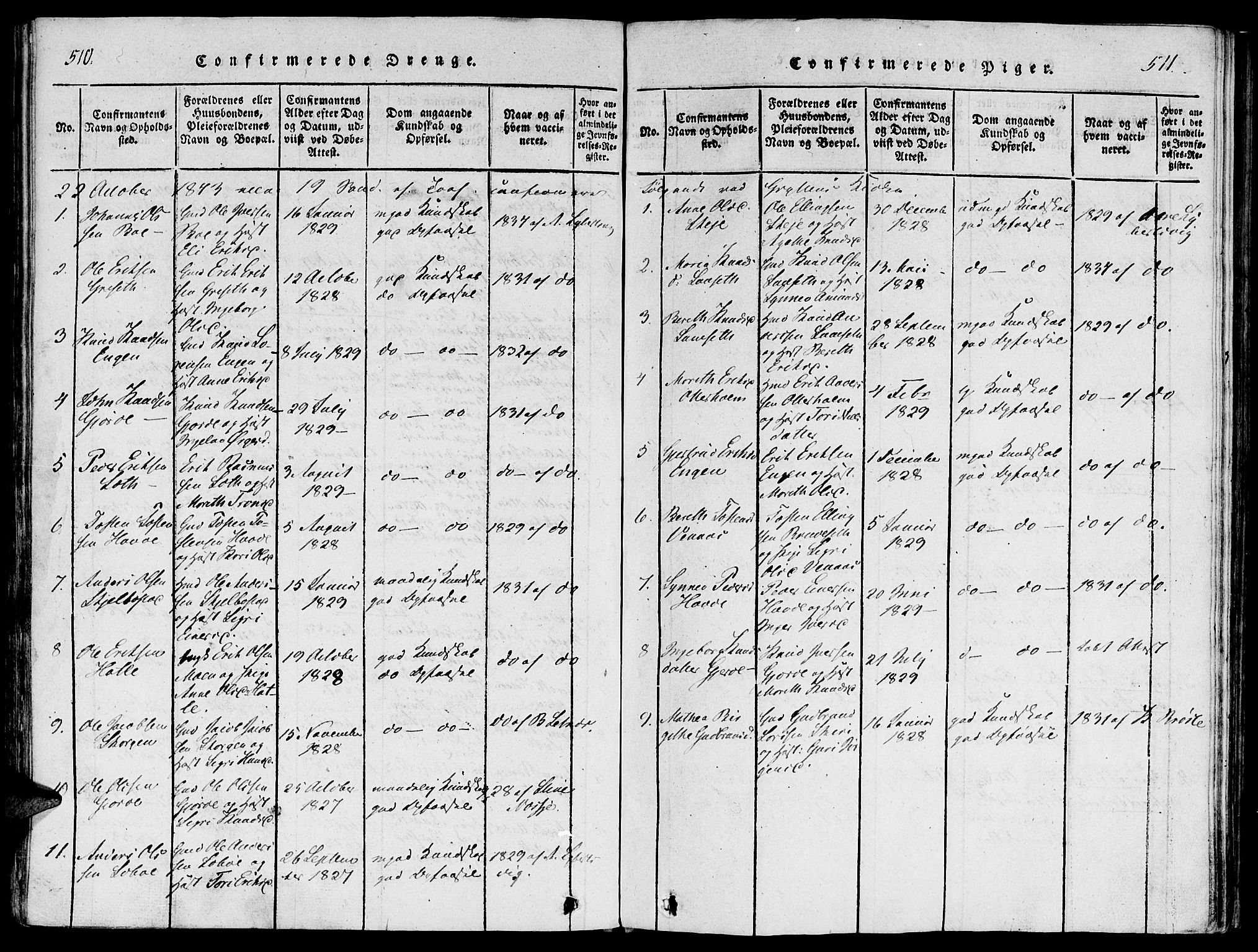 Ministerialprotokoller, klokkerbøker og fødselsregistre - Møre og Romsdal, SAT/A-1454/543/L0561: Parish register (official) no. 543A01, 1818-1853, p. 510-511