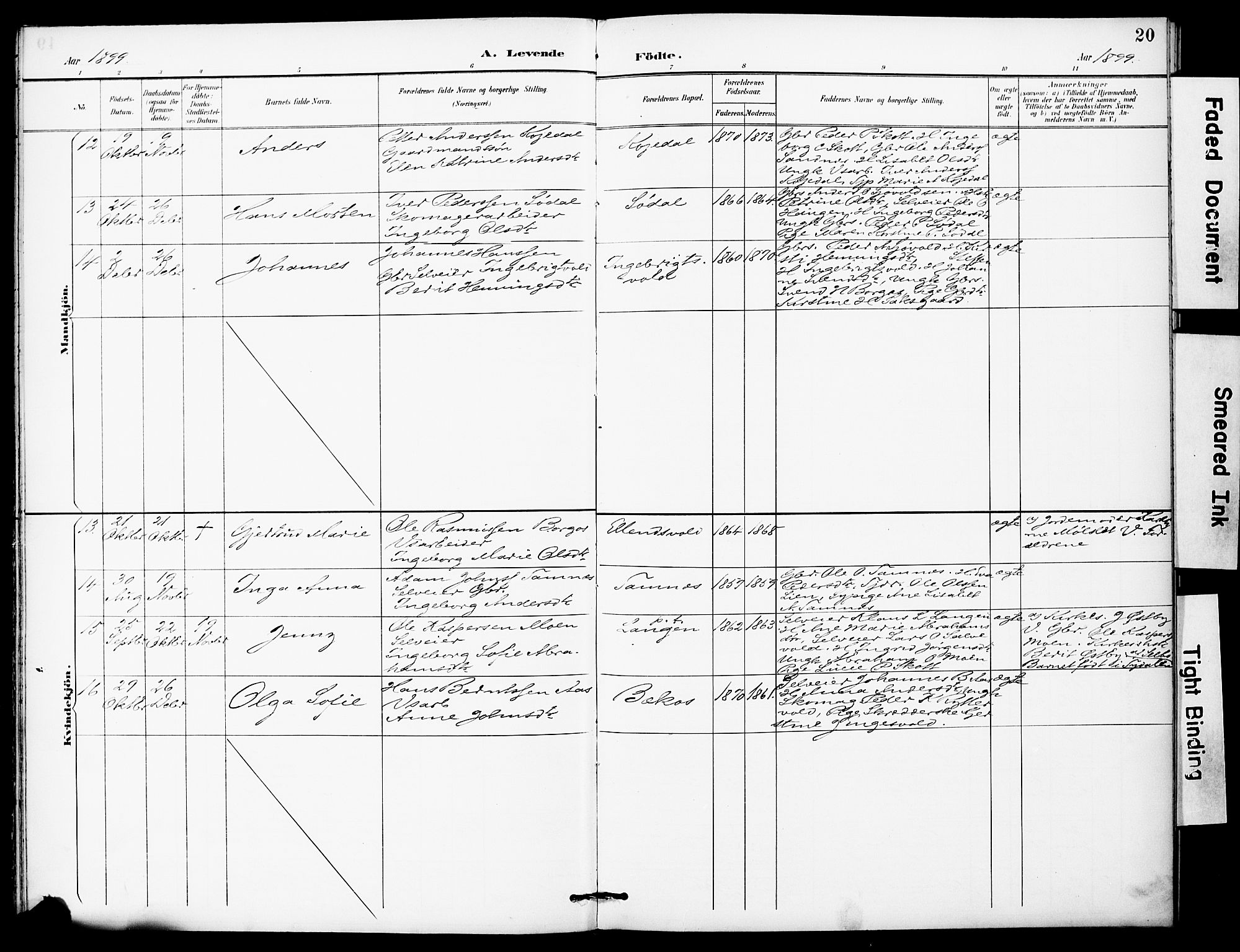 Ministerialprotokoller, klokkerbøker og fødselsregistre - Sør-Trøndelag, SAT/A-1456/683/L0948: Parish register (official) no. 683A01, 1891-1902, p. 20