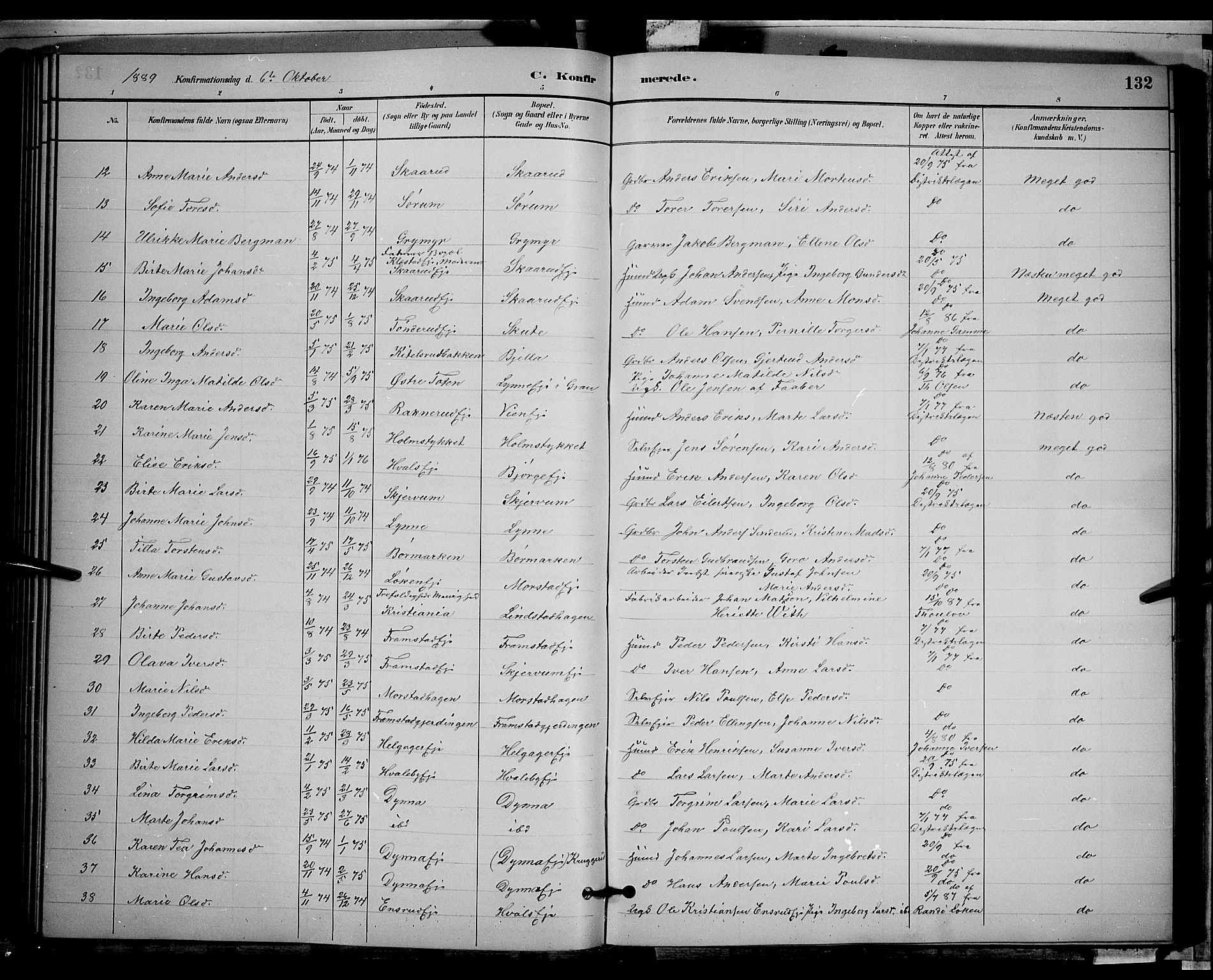 Gran prestekontor, SAH/PREST-112/H/Ha/Hab/L0002: Parish register (copy) no. 2, 1879-1892, p. 132