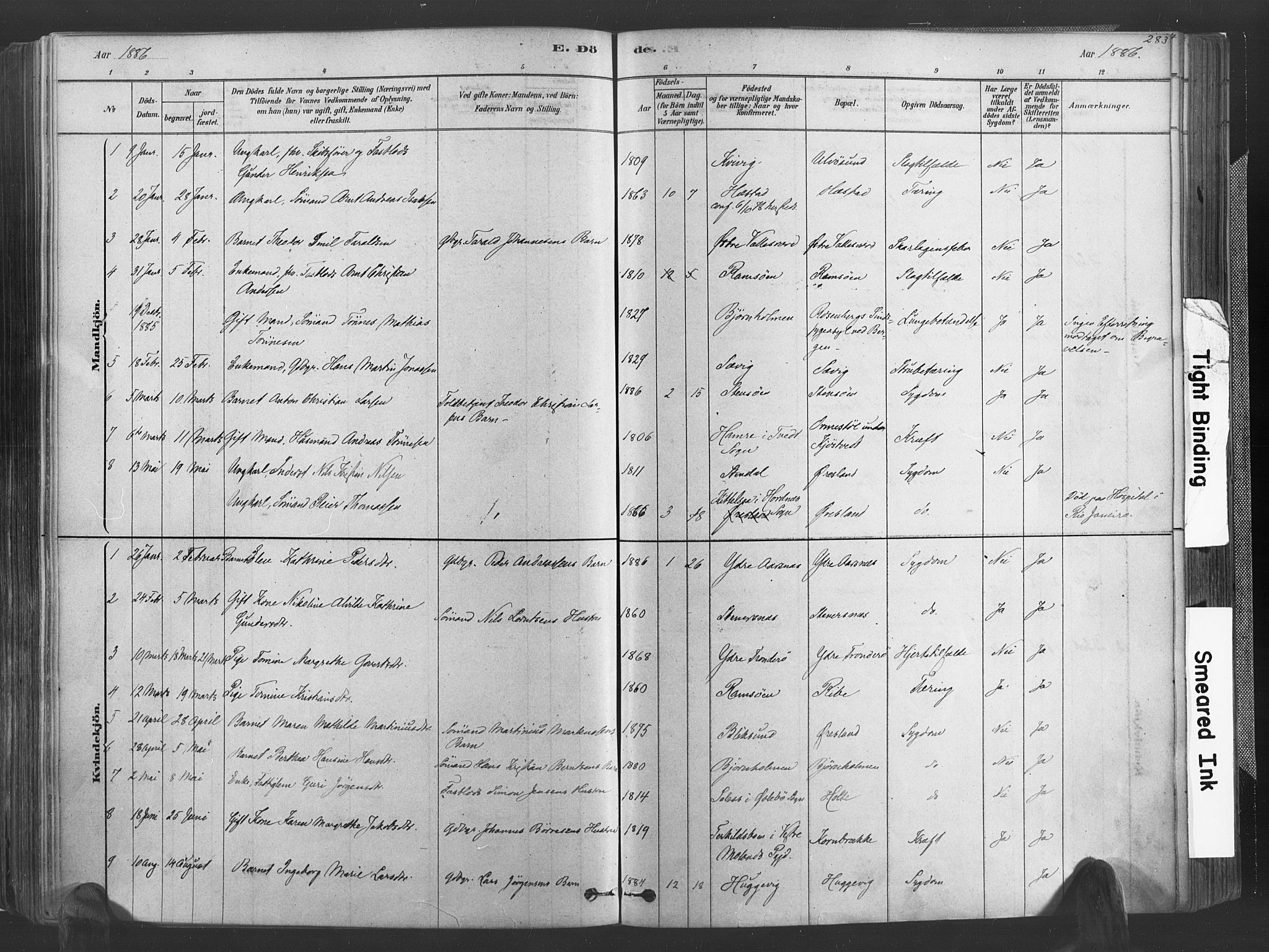 Høvåg sokneprestkontor, SAK/1111-0025/F/Fa/L0005: Parish register (official) no. A 5, 1878-1893, p. 283