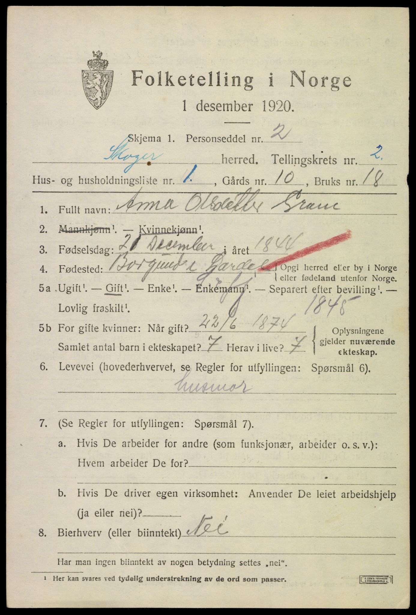 SAKO, 1920 census for Skoger, 1920, p. 4207