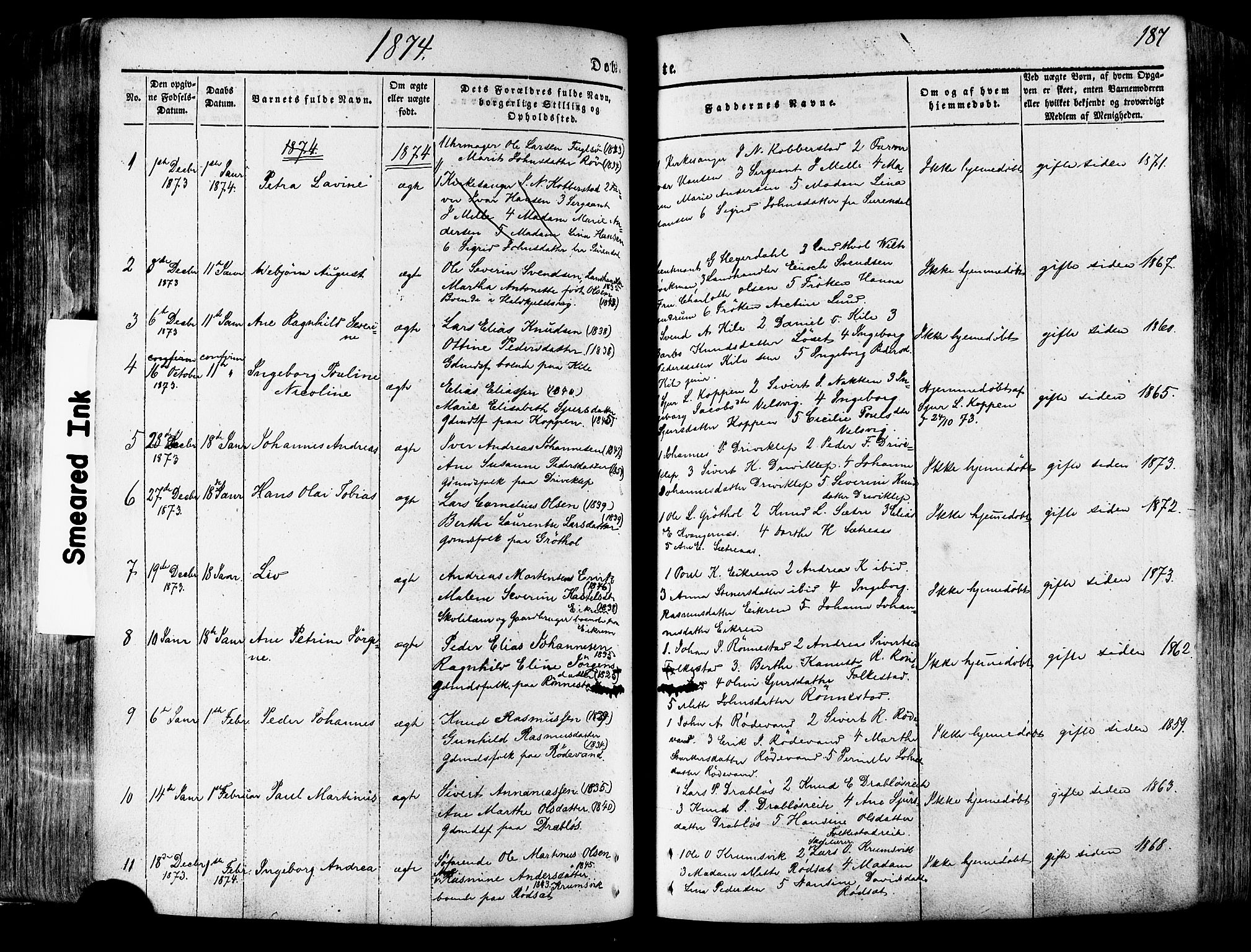 Ministerialprotokoller, klokkerbøker og fødselsregistre - Møre og Romsdal, SAT/A-1454/511/L0140: Parish register (official) no. 511A07, 1851-1878, p. 187