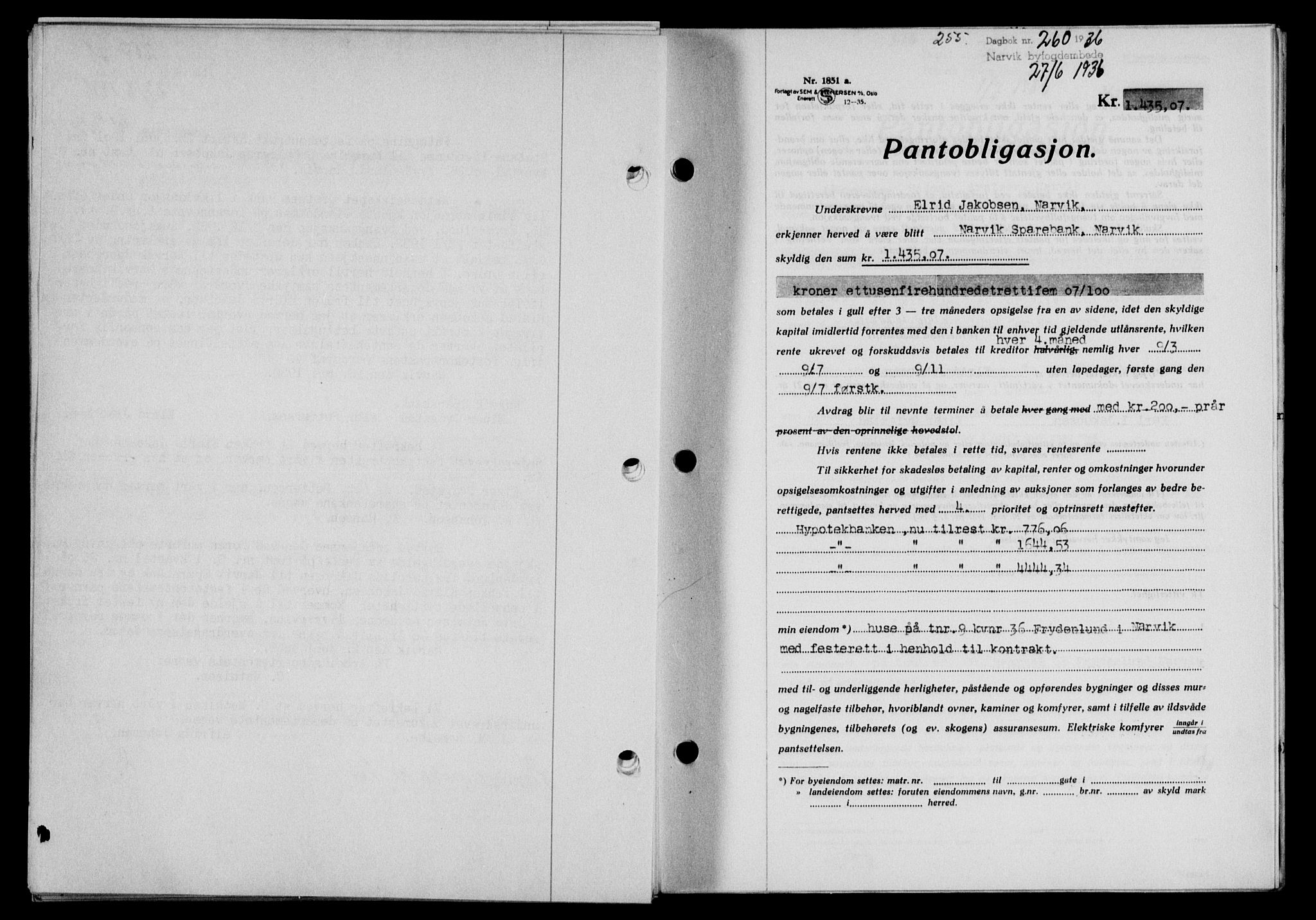 Narvik sorenskriveri, SAT/A-0002/1/2/2C/2Ca/L0011: Mortgage book no. 14, 1935-1937, Deed date: 27.06.1936