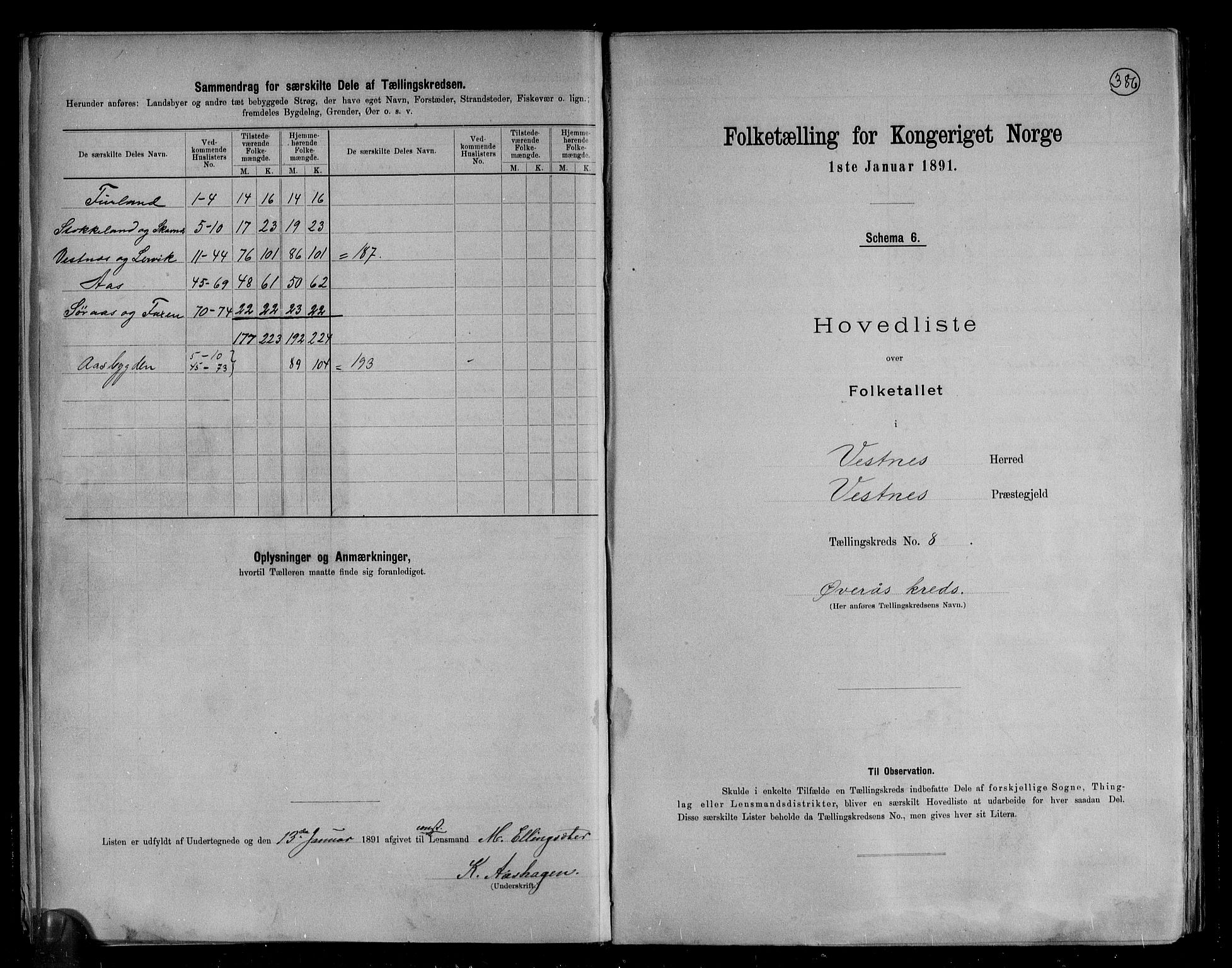 RA, 1891 census for 1535 Vestnes, 1891, p. 21