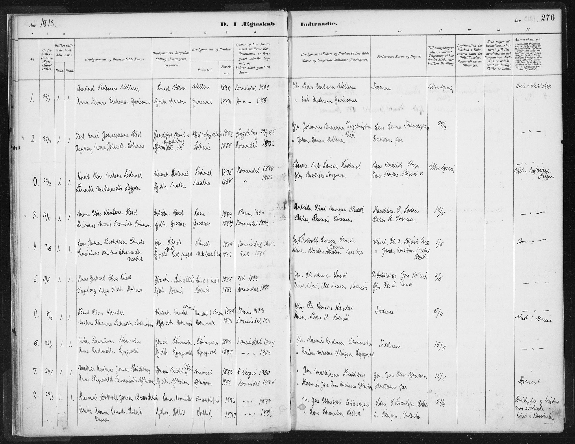 Hornindal sokneprestembete, SAB/A-82401/H/Haa/Haaa/L0003/0002: Parish register (official) no. A 3B, 1885-1917, p. 276