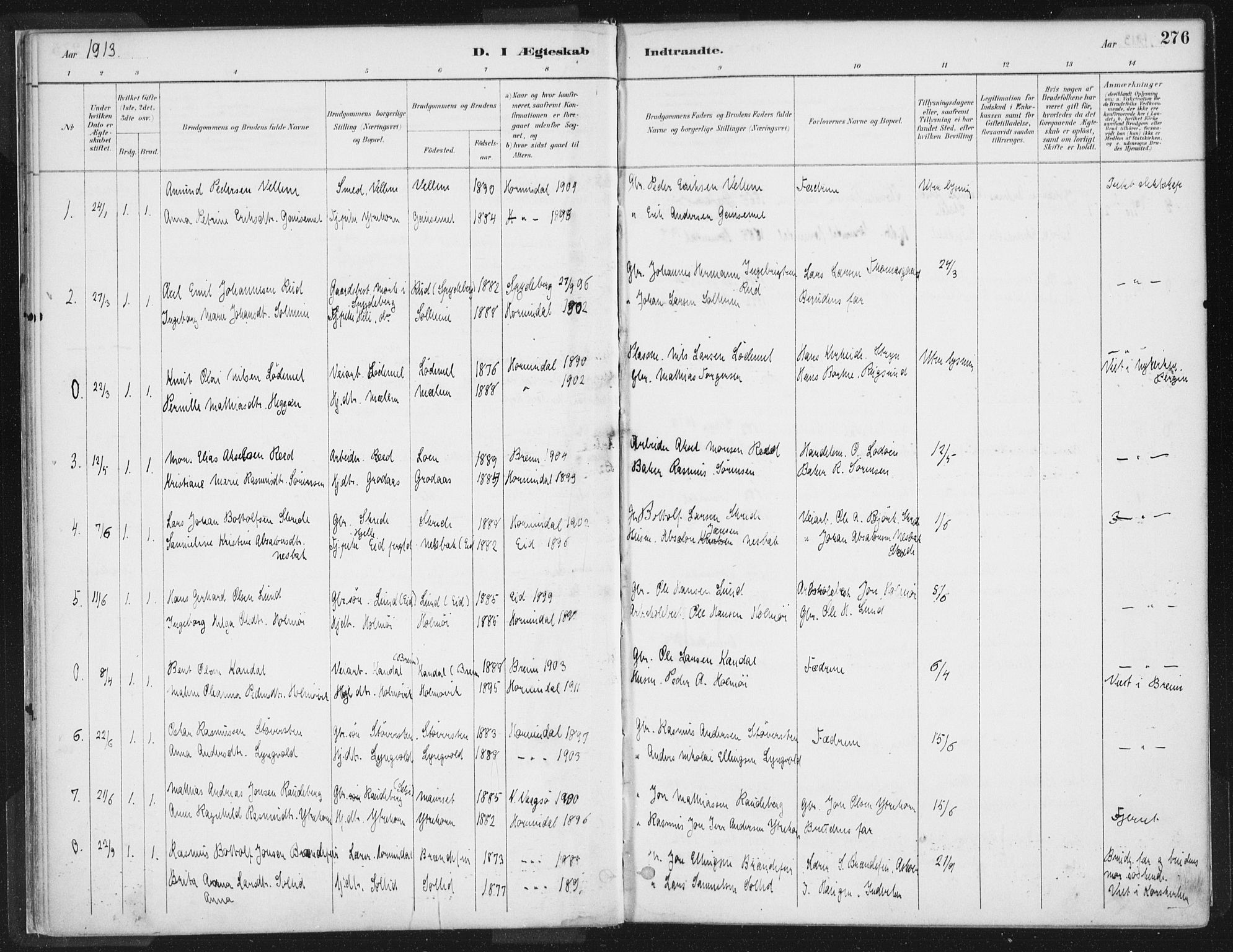 Hornindal sokneprestembete, AV/SAB-A-82401/H/Haa/Haaa/L0003/0002: Parish register (official) no. A 3B, 1885-1917, p. 276