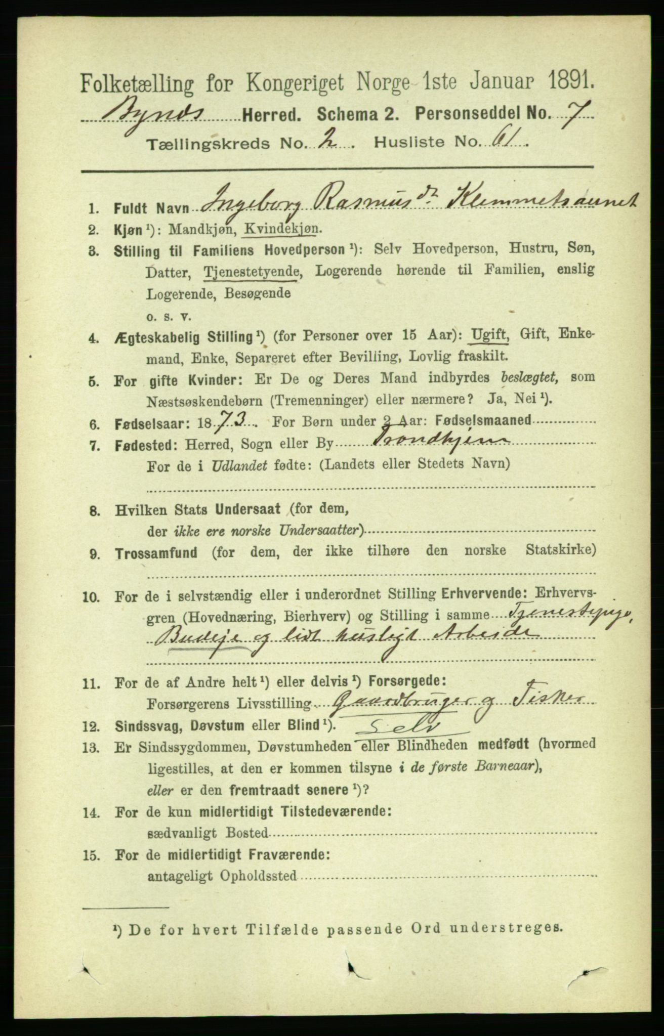 RA, 1891 census for 1655 Byneset, 1891, p. 1172