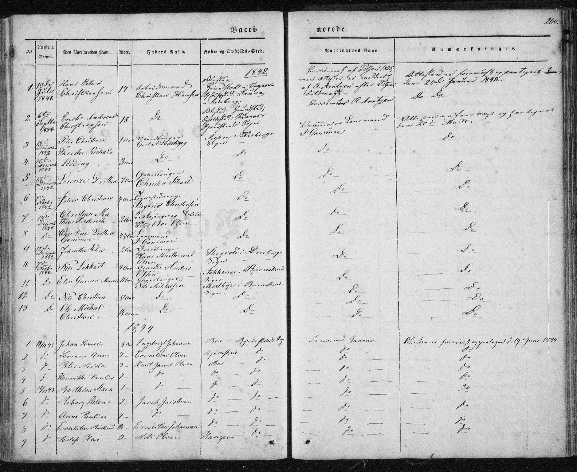 Ministerialprotokoller, klokkerbøker og fødselsregistre - Nordland, SAT/A-1459/897/L1396: Parish register (official) no. 897A04, 1842-1866, p. 260