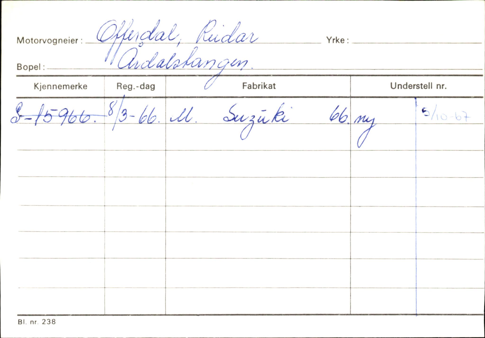 Statens vegvesen, Sogn og Fjordane vegkontor, AV/SAB-A-5301/4/F/L0145: Registerkort Vågsøy S-Å. Årdal I-P, 1945-1975, p. 2253