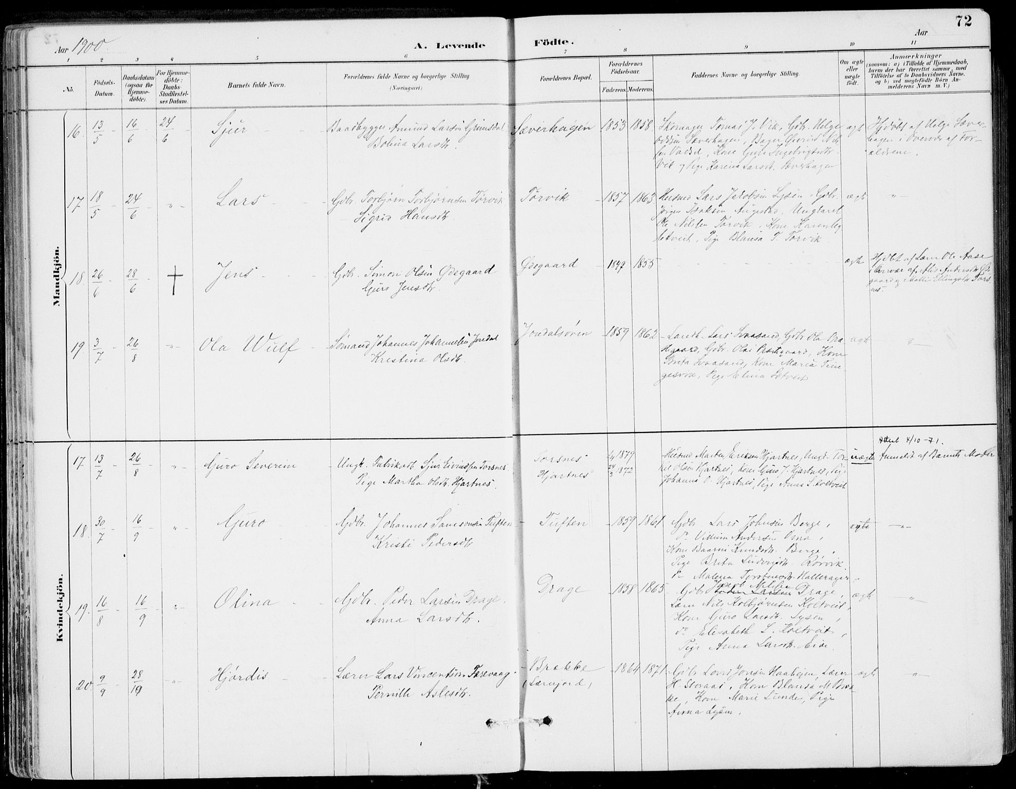 Strandebarm sokneprestembete, AV/SAB-A-78401/H/Haa: Parish register (official) no. E  1, 1886-1908, p. 72